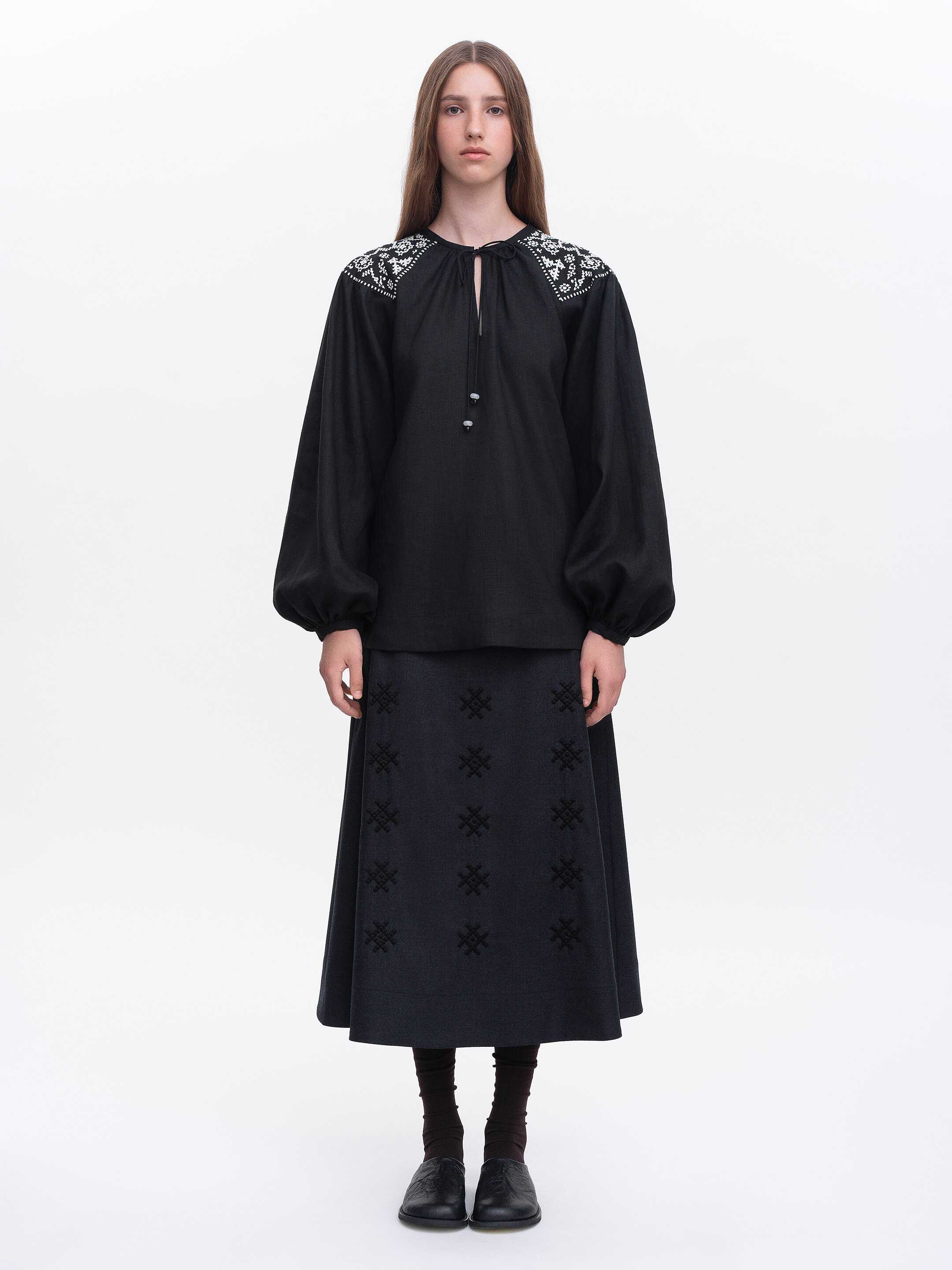 Embroidered shirt "Izola" black cheap