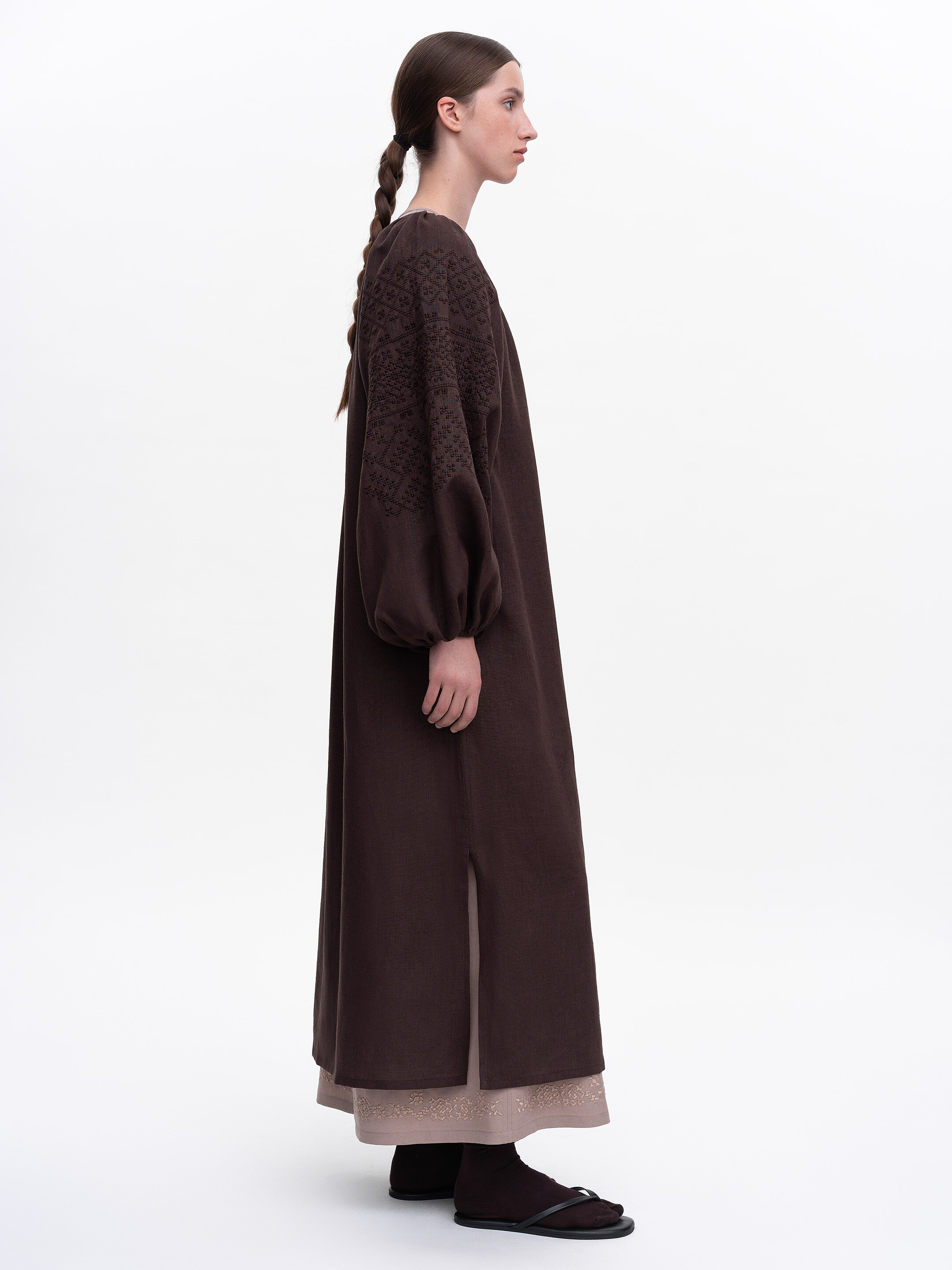 Brown embroidered dress "Velina" ціна