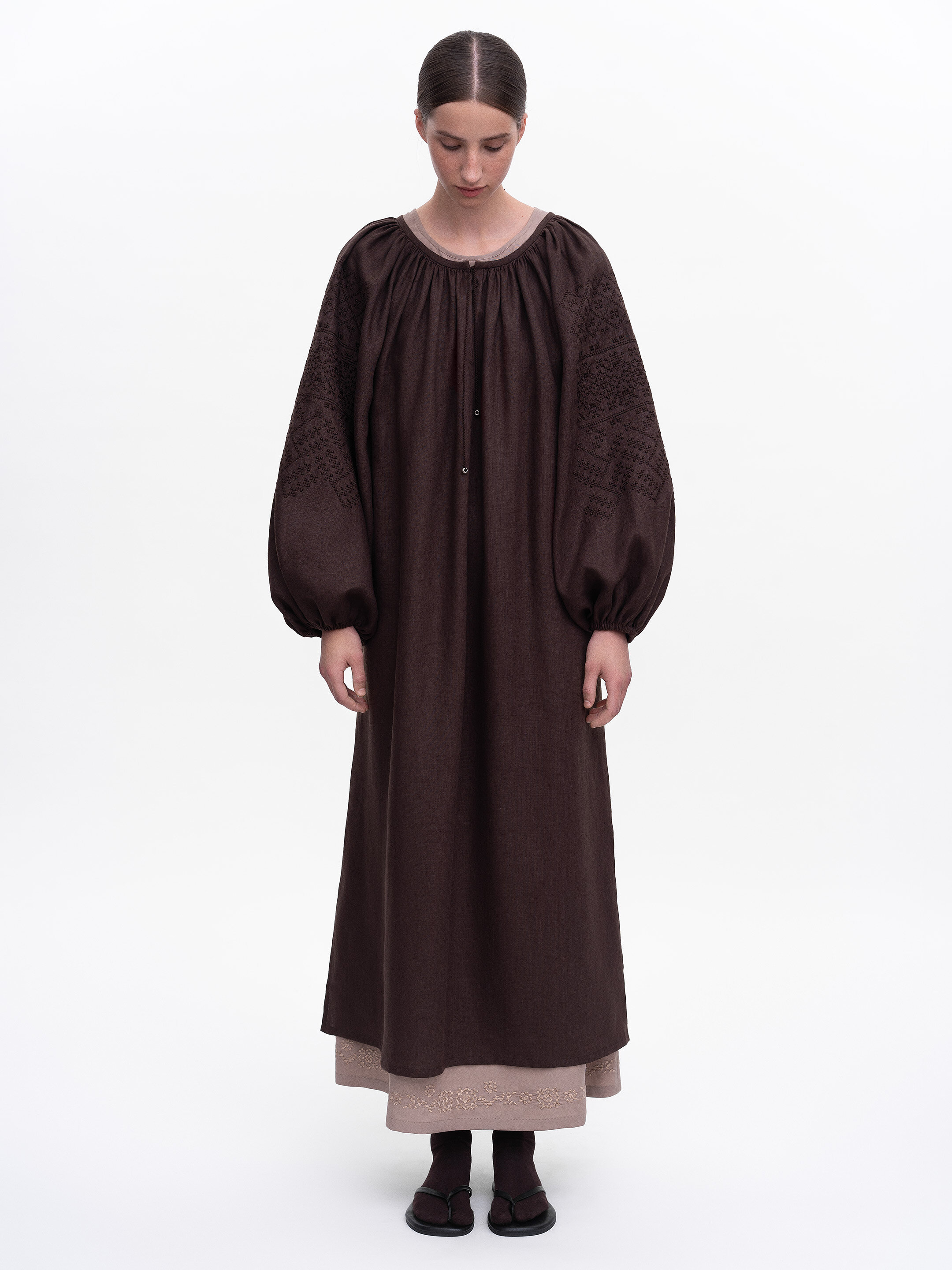 Brown embroidered dress "Velina" Buy