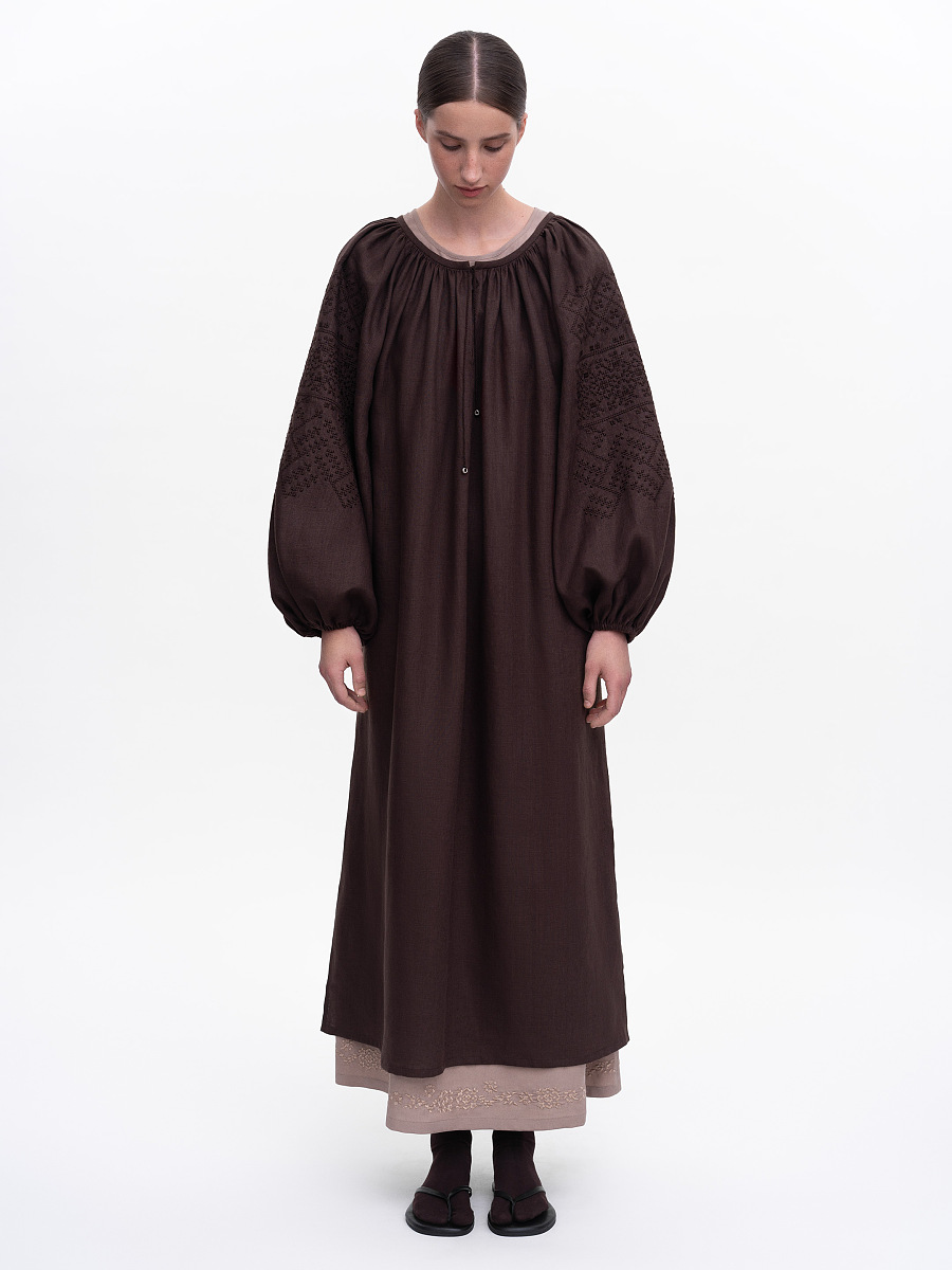 Brown embroidered dress "Velina" [0]