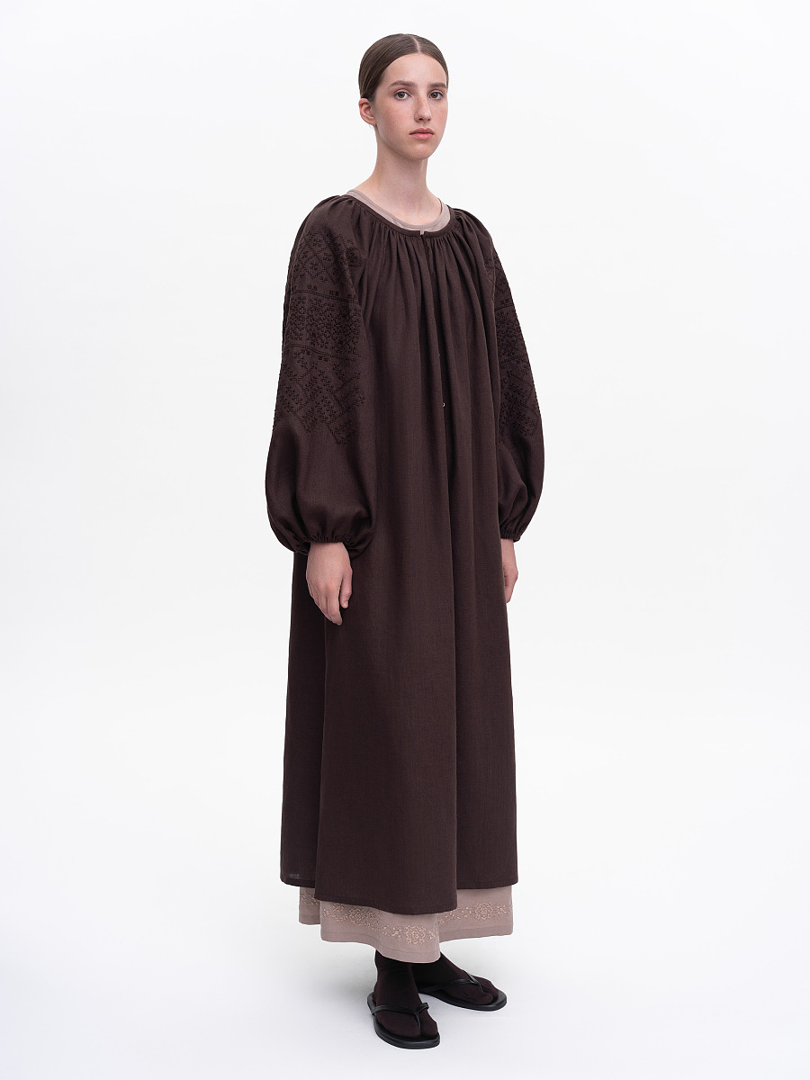 Brown embroidered dress "Velina" [0]