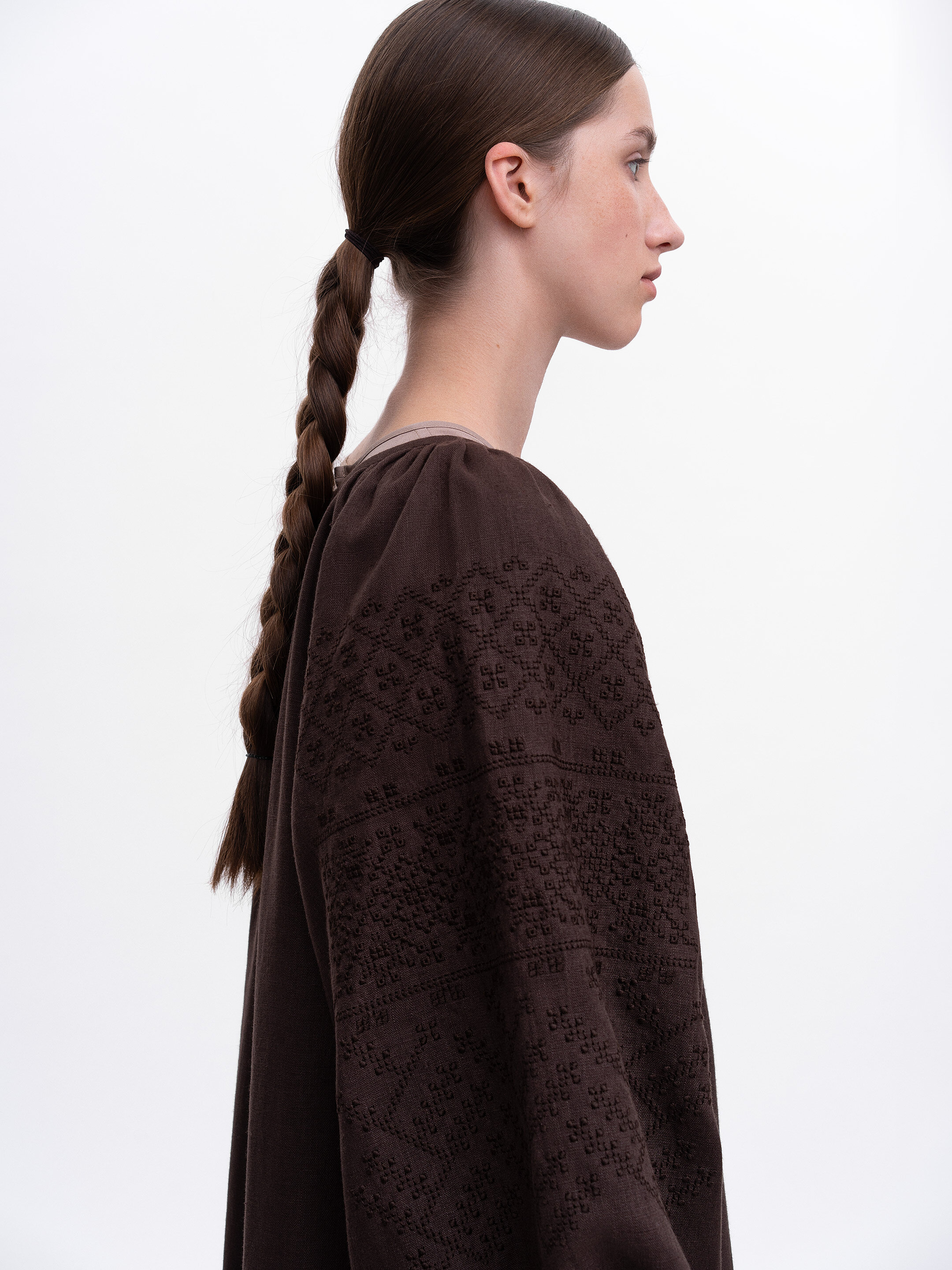 Brown embroidered dress "Velina" cheap