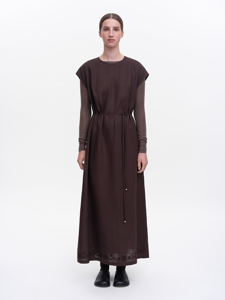 Brown embroidered dress "Nevit" [0]