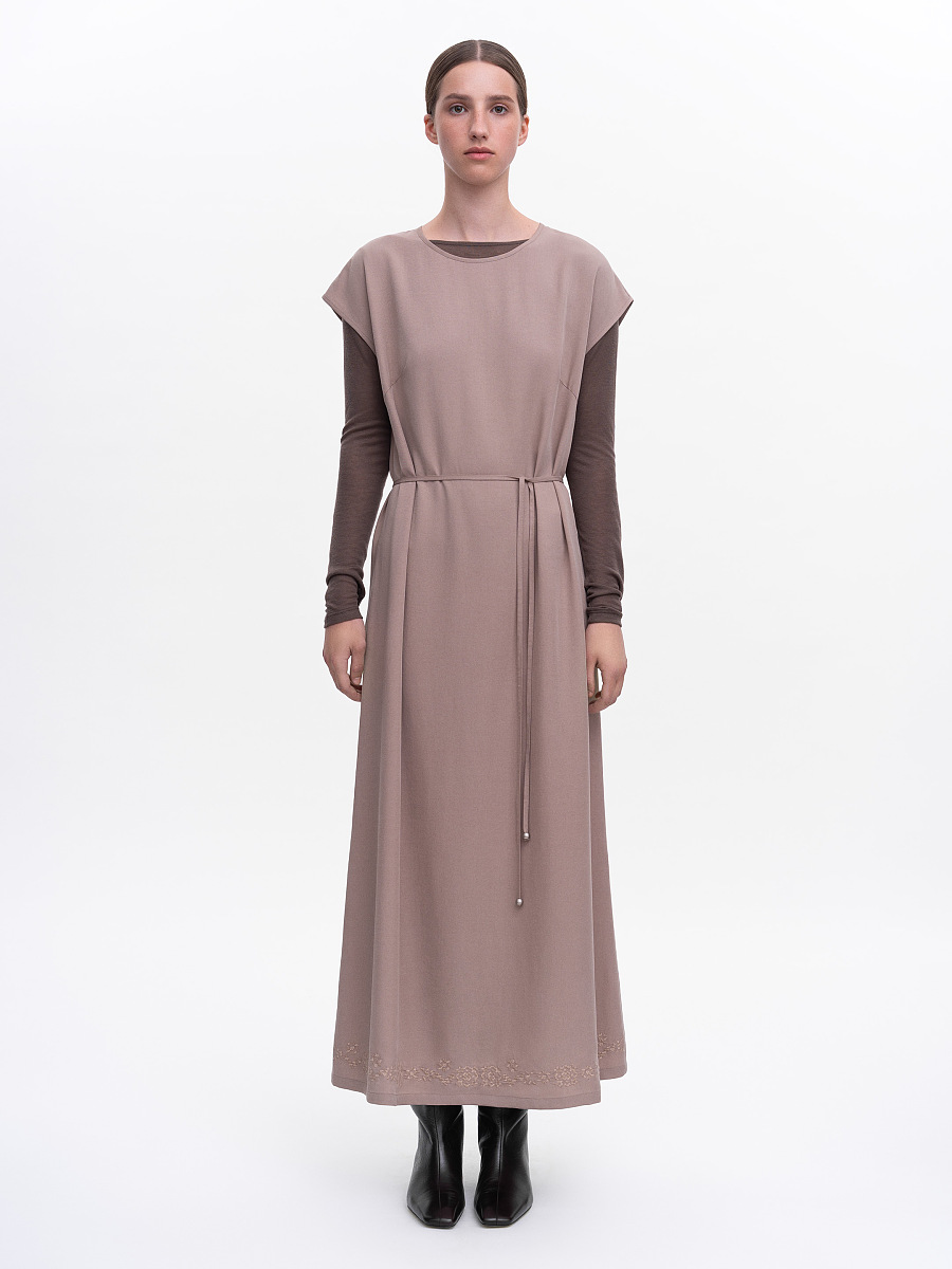 Beige embroidered dress "Nevit" [0]