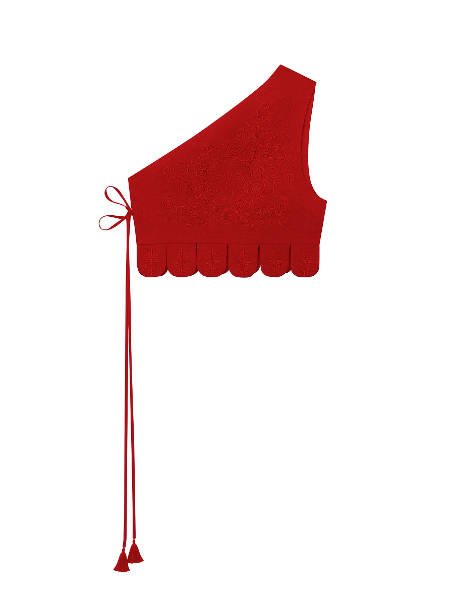 Asymmetric vest with red embroidery in tone "Shining" [0]