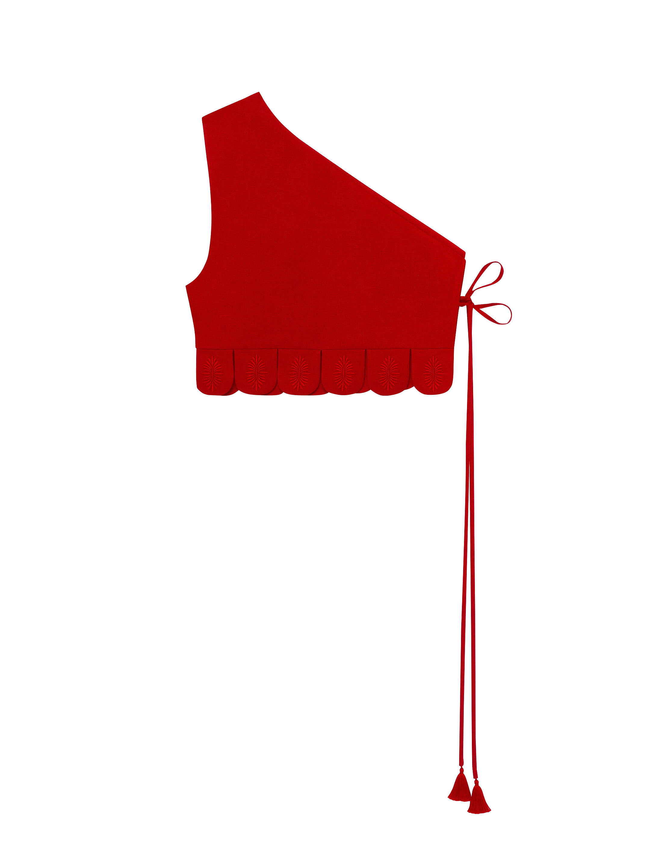 Asymmetric vest with red embroidery in tone "Osiayna" fitting