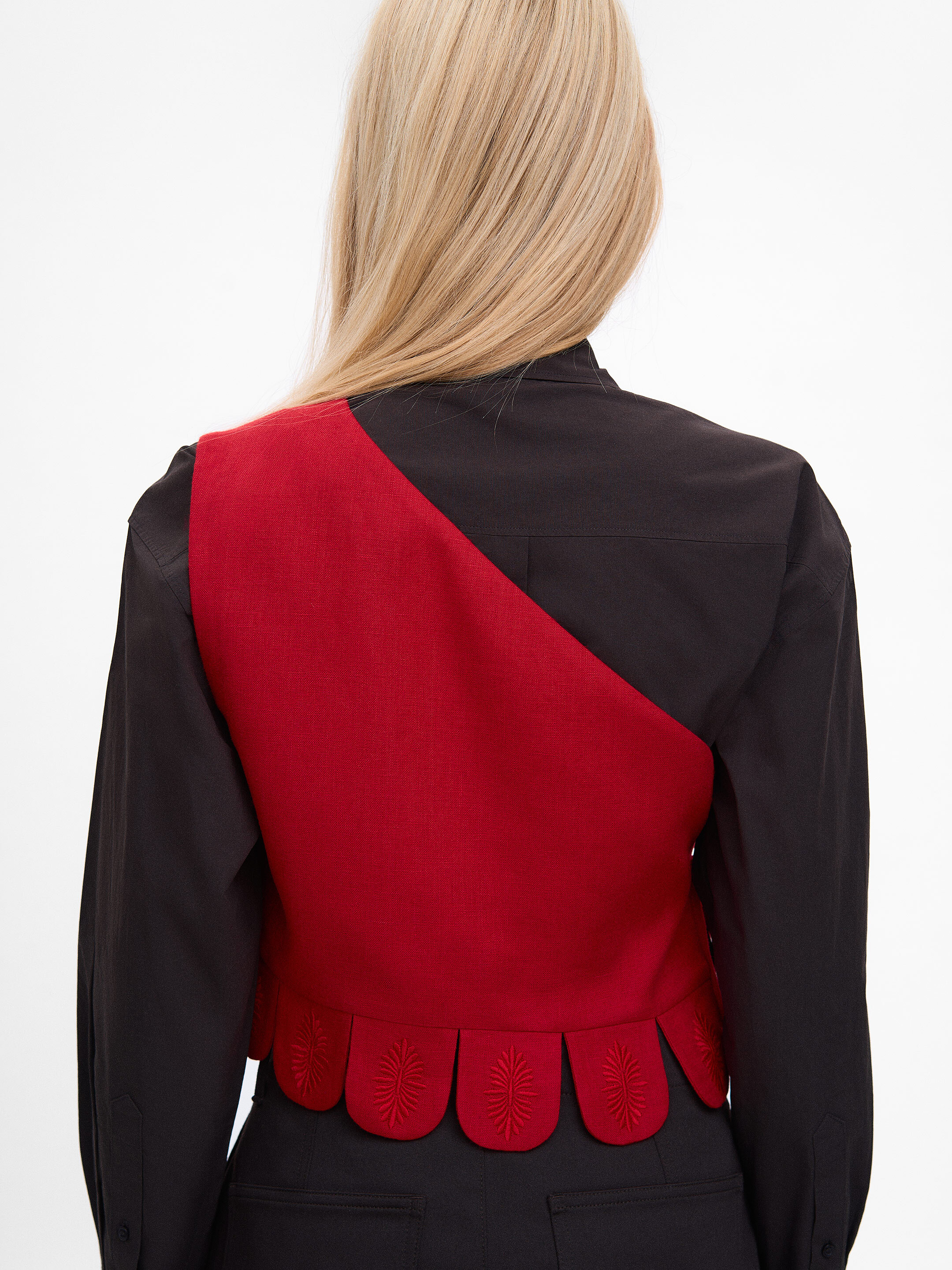 Asymmetric vest with red embroidery in tone "Osiayna" in Ukraine