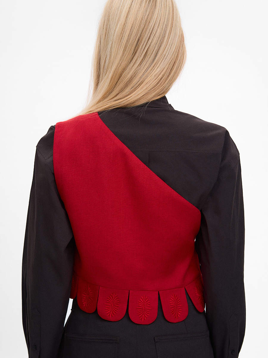 Asymmetric vest with red embroidery in tone "Shining" [0]