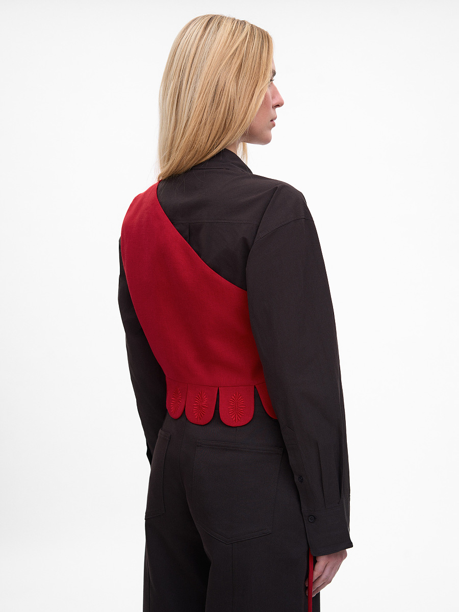 Asymmetric vest with red embroidery in tone "Shining" [0]