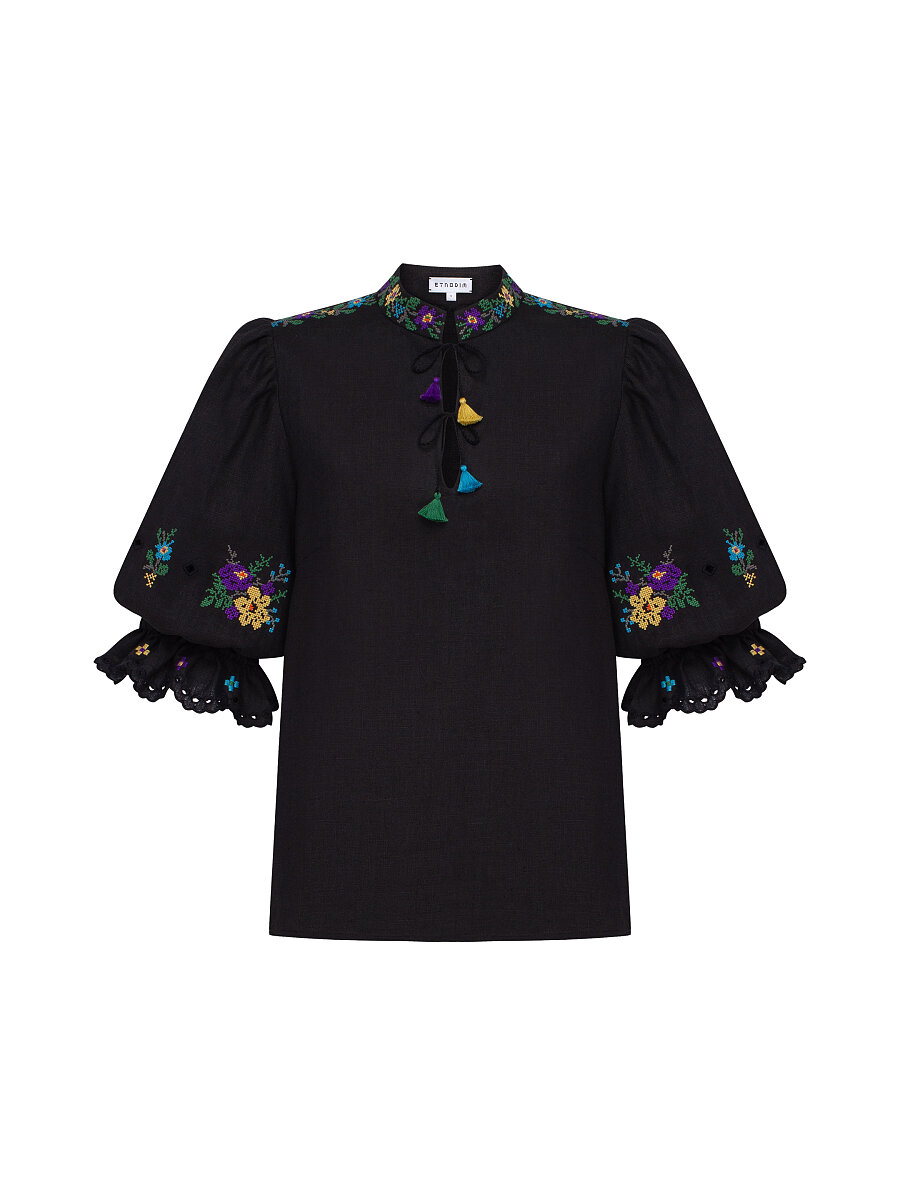 “Vesnoviy” black short-sleeved blouse [0]