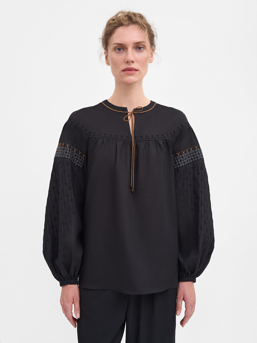Women's Black Linen "Zemlya" Shirt [0]