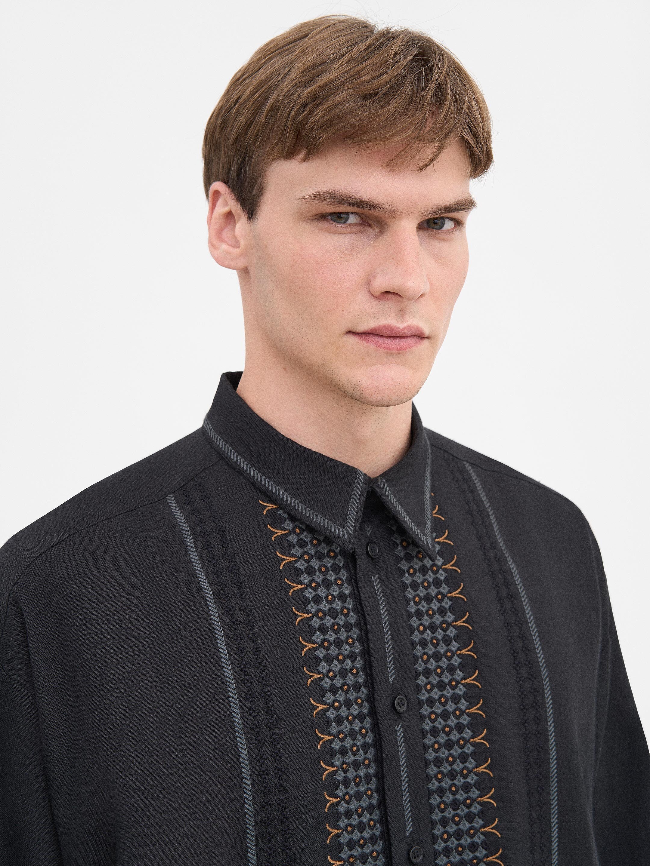 Men's Black Linen "Serpen" Shirt photo