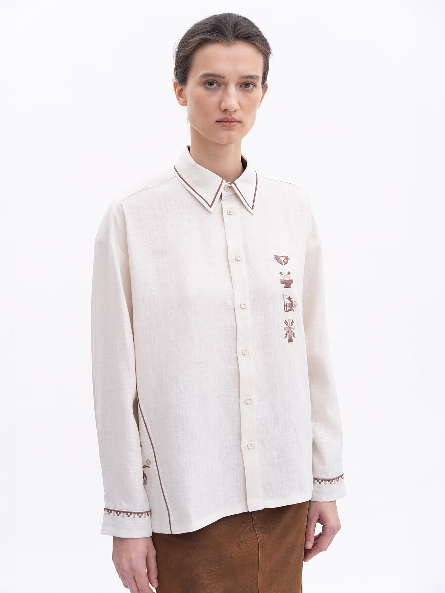 “Career Ladder” embroidered shirt in off-white [0]