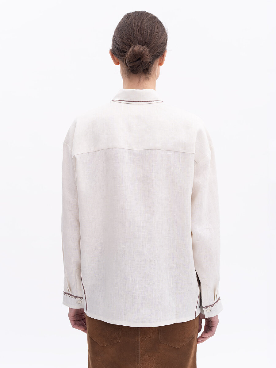 “Career Ladder” embroidered shirt in off-white [0]