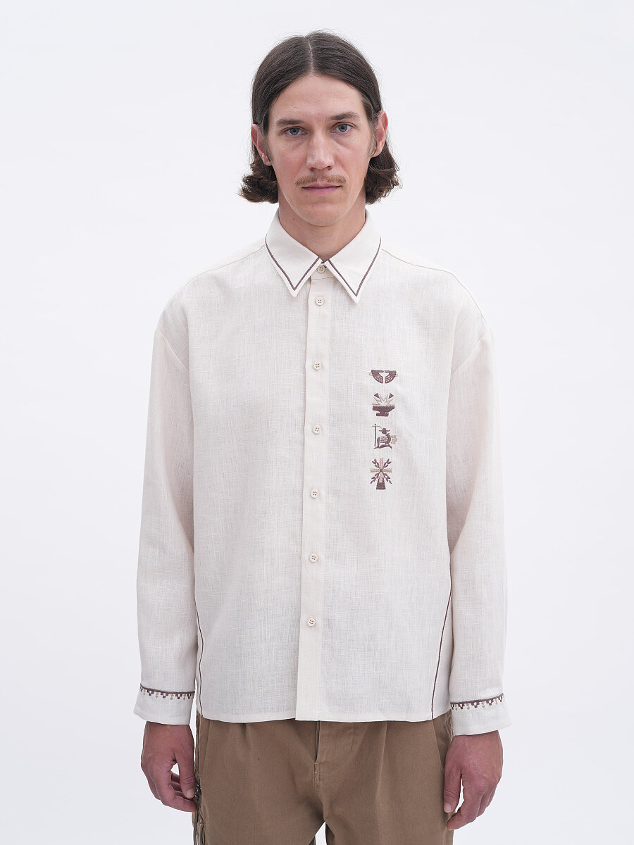 “Career Ladder” embroidered shirt in off-white [0]