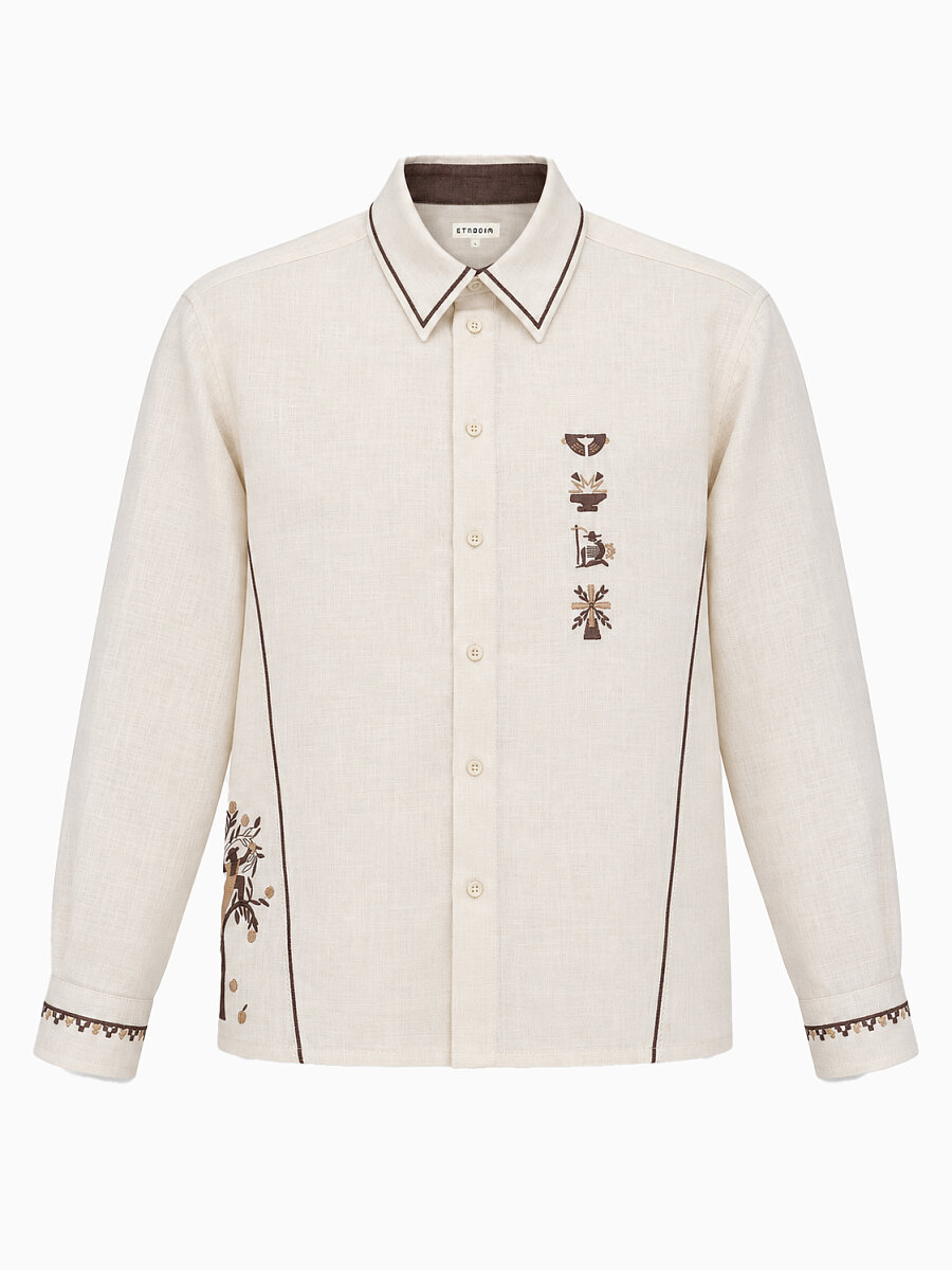 Men’s “Career Ladder” embroidered shirt in off-white [0]