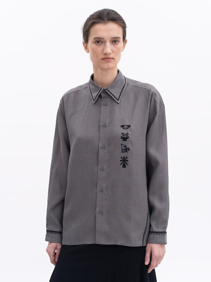“Career Ladder” embroidered shirt in grey [0]