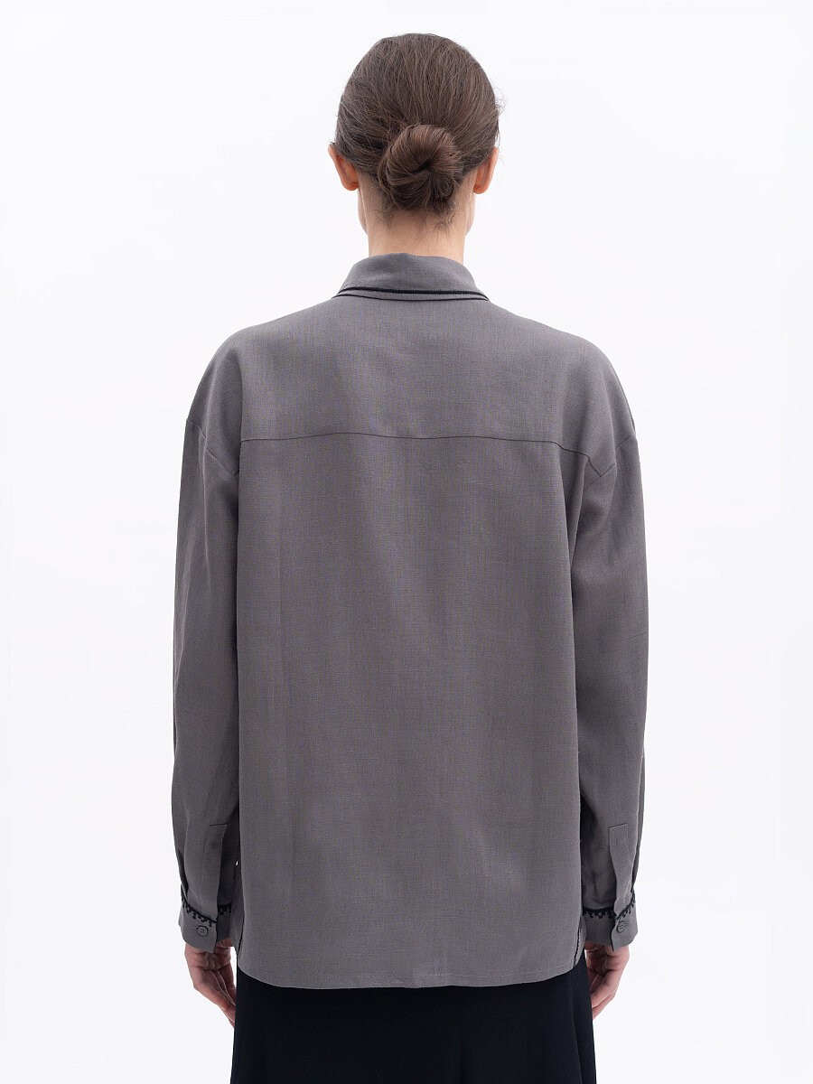“Career Ladder” embroidered shirt in grey [0]