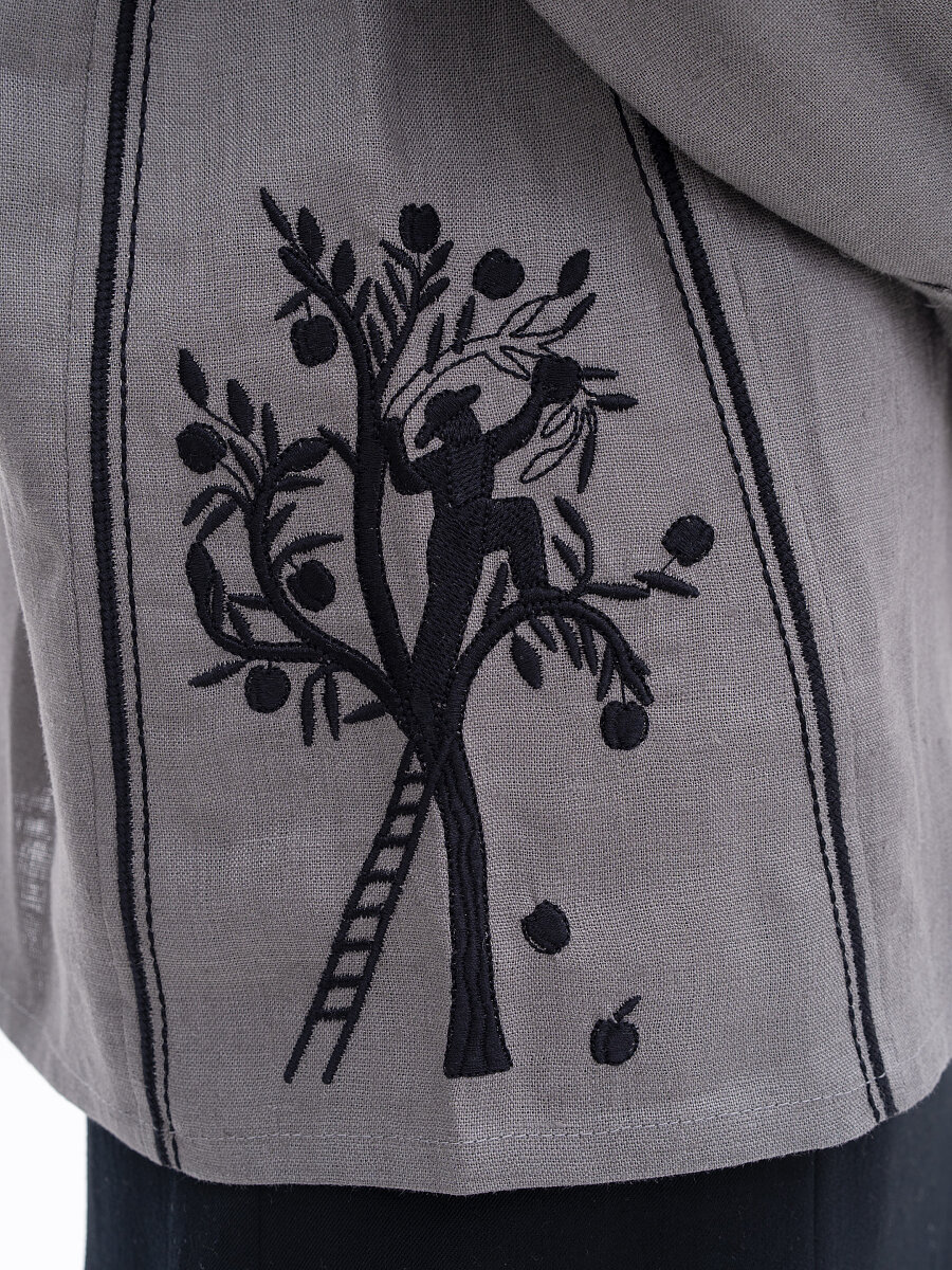 “Career Ladder” embroidered shirt in grey [0]