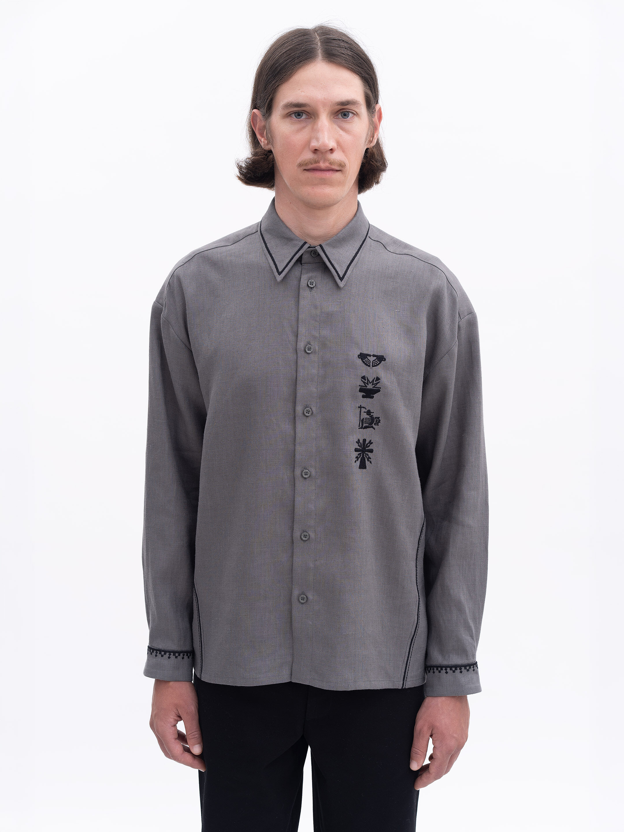 “Career Ladder” embroidered shirt in grey Buy