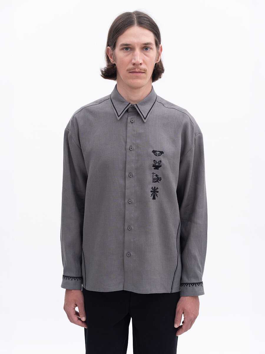 “Career Ladder” embroidered shirt in grey [0]