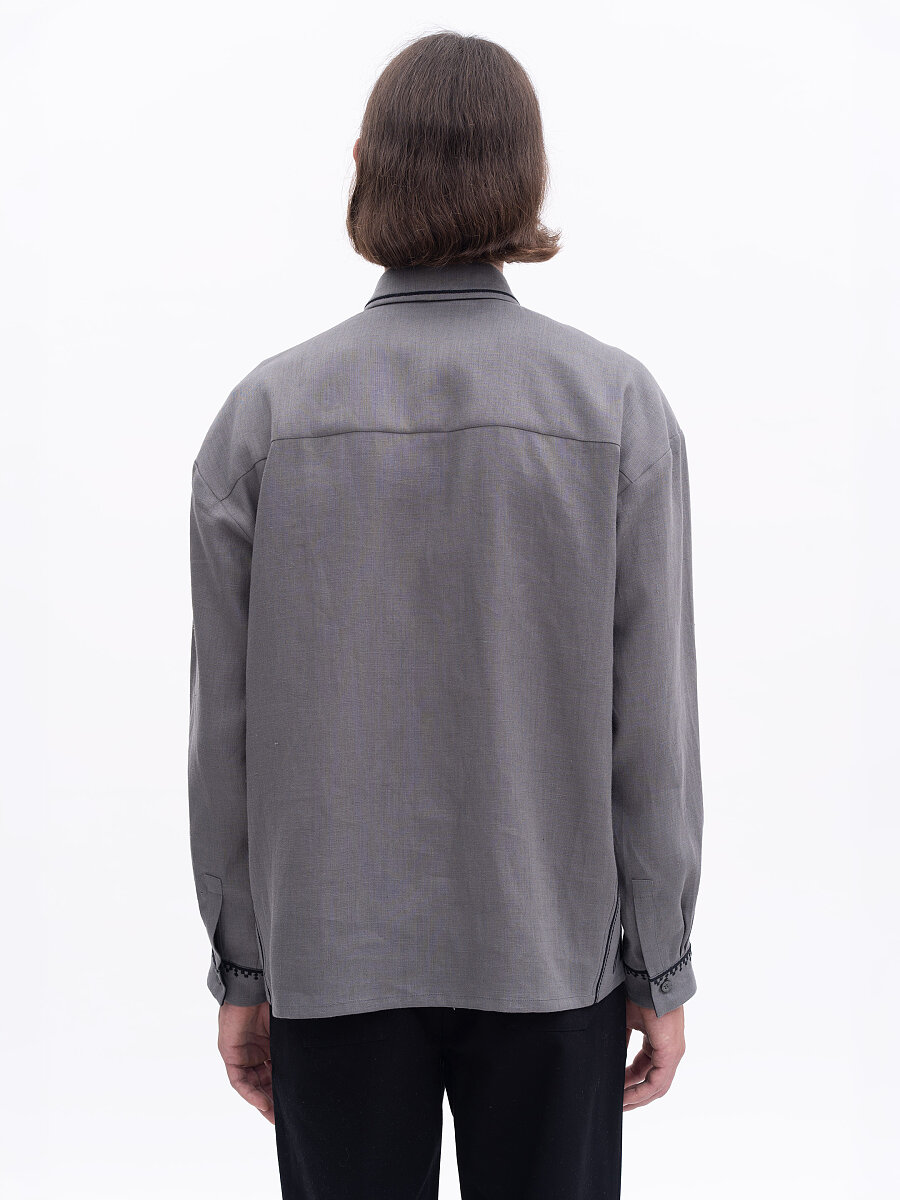 “Career Ladder” embroidered shirt in grey [0]