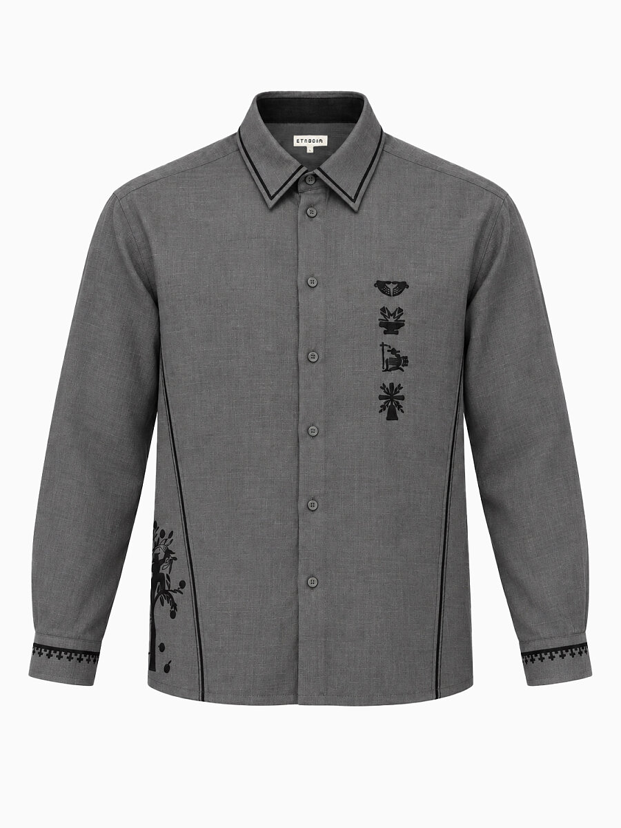 Men’s “Career Ladder” embroidered shirt in grey [0]