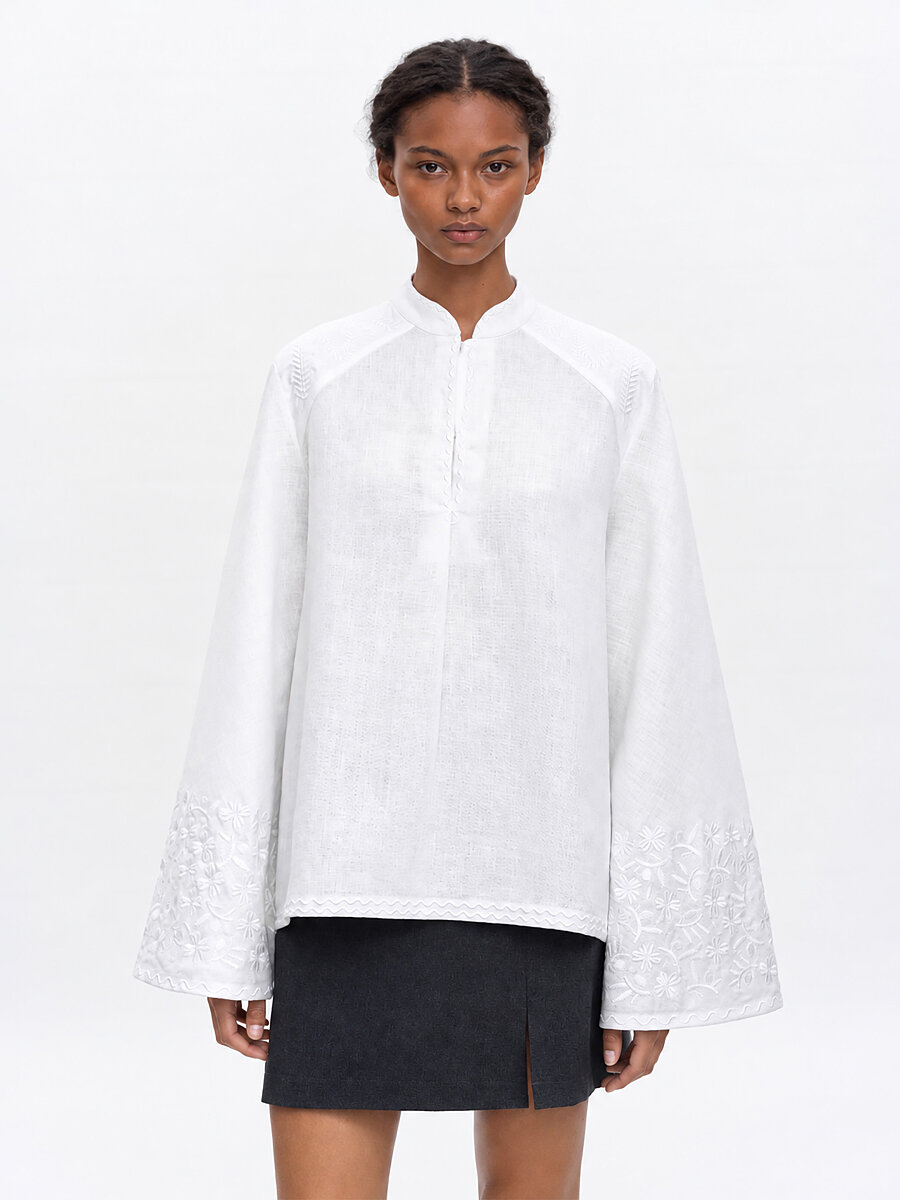 Linen blouse with wide sleeves and matching embroidery Teren Mono [0]
