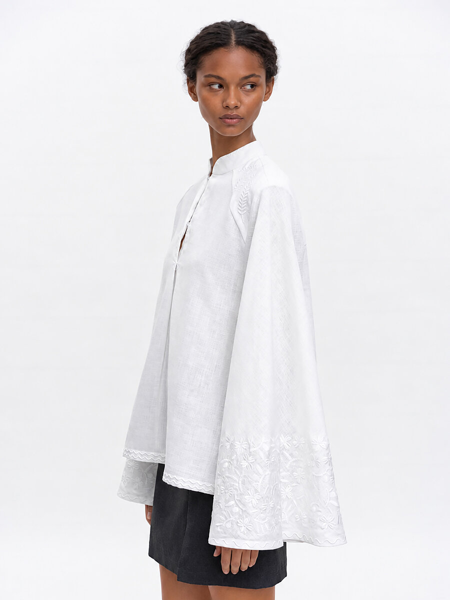 Linen blouse with wide sleeves and matching embroidery Teren Mono [0]