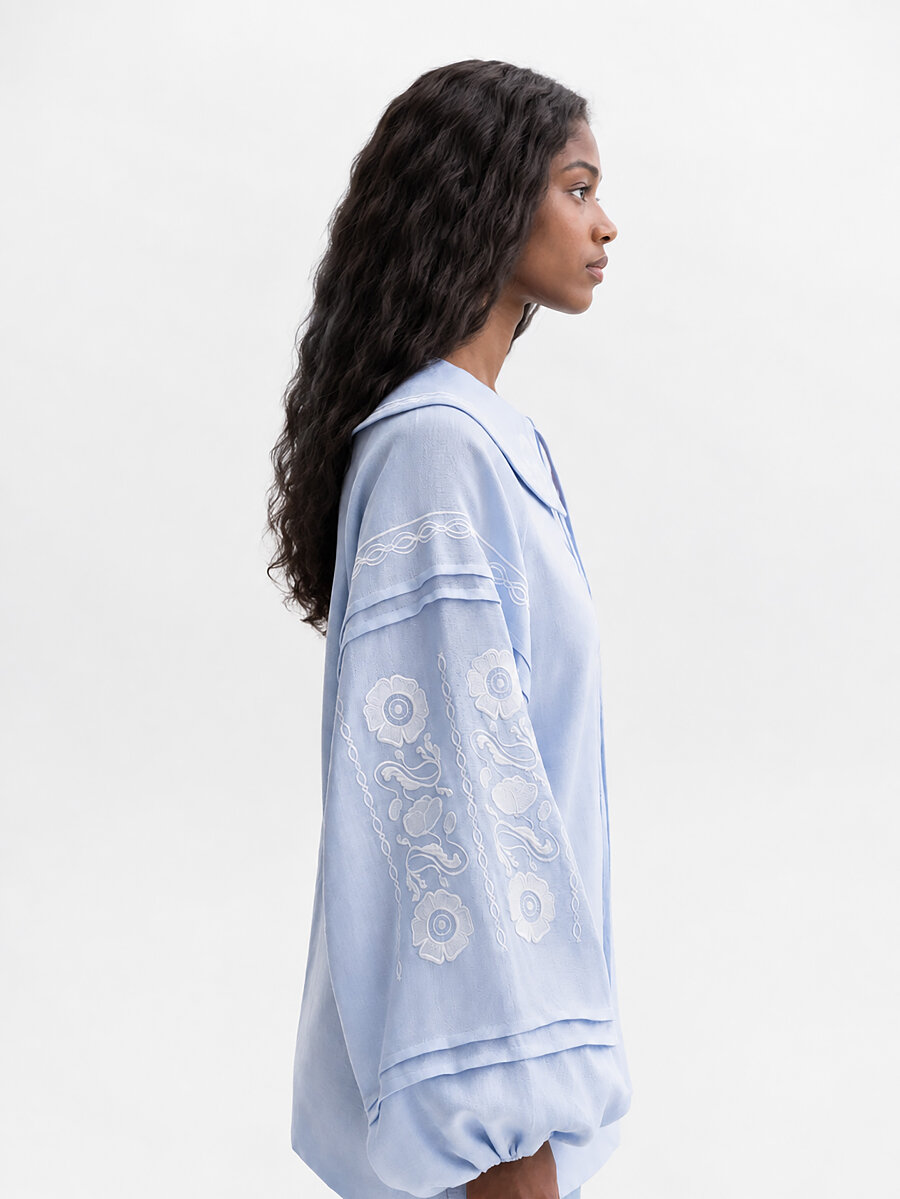 Soft blue shirt with white embroidery Dnipryana [0]