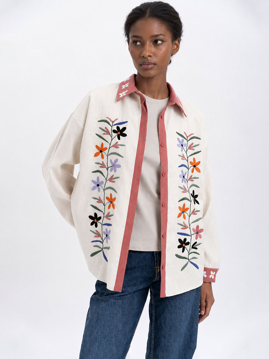 Women's shirt with an embroidered floral ornament "Ruta" [0]