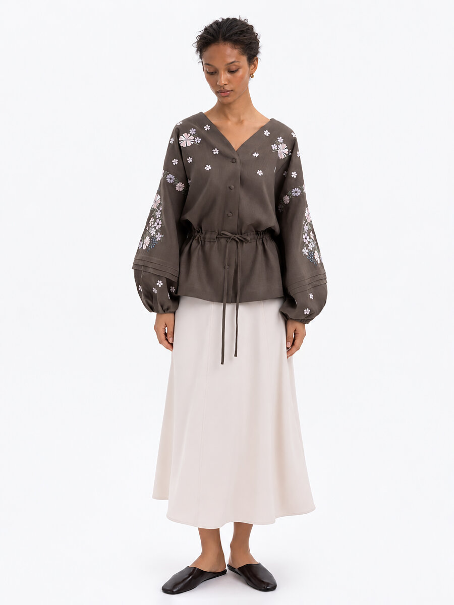 Linen Embroidered Blouse with Floral Pattern "Budzhak" dark [0]