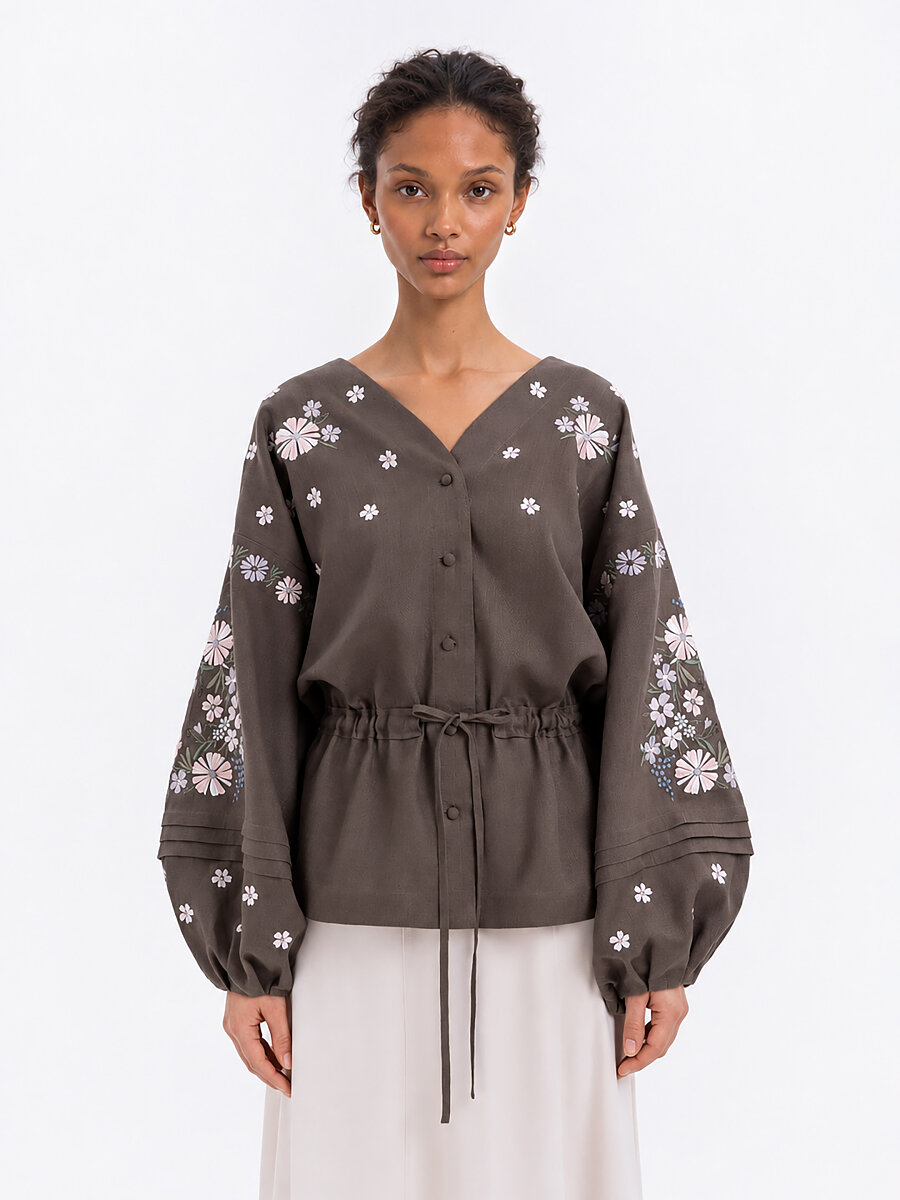 Linen Embroidered Blouse with Floral Pattern "Budzhak" dark [0]