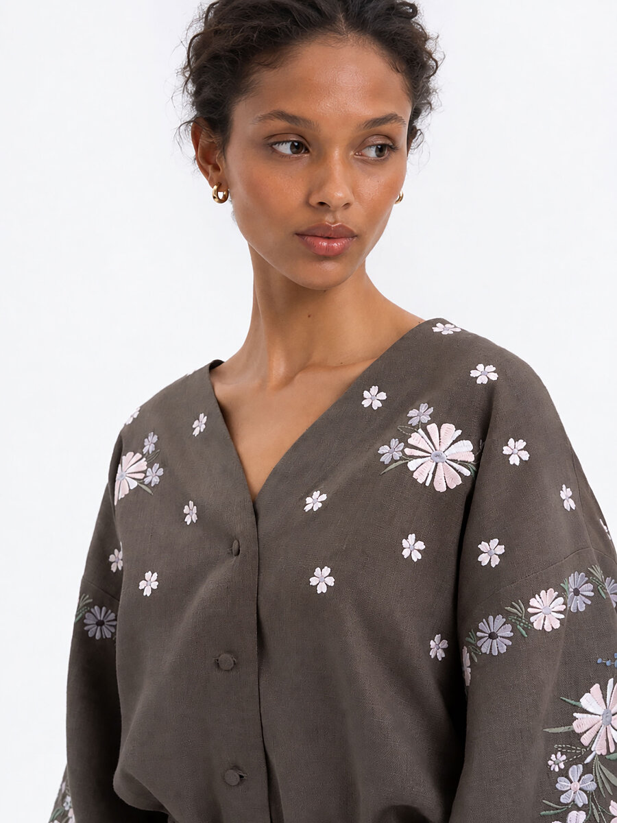 Linen Embroidered Blouse with Floral Pattern "Budzhak" dark [0]