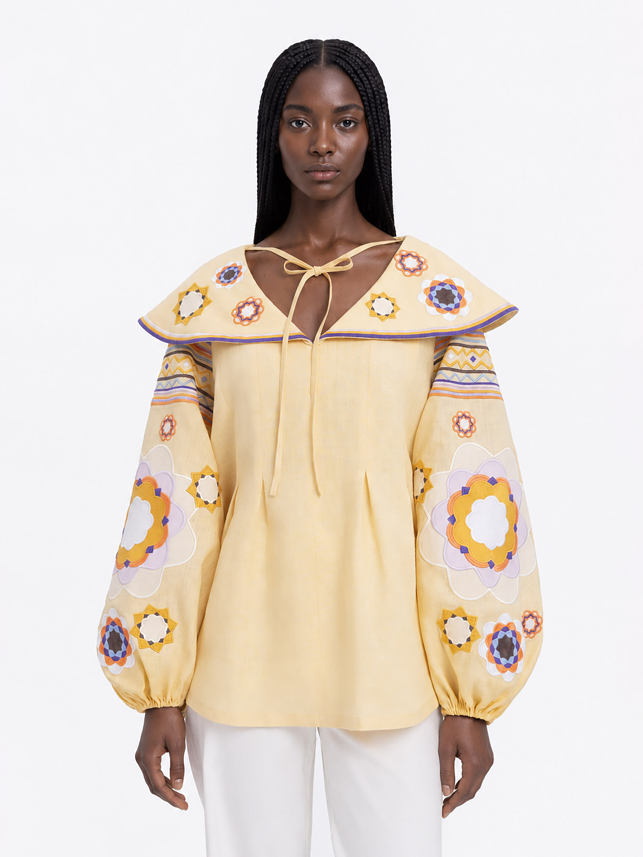 Linen embroidered shirt with botanical motif  “Lypa” Buy