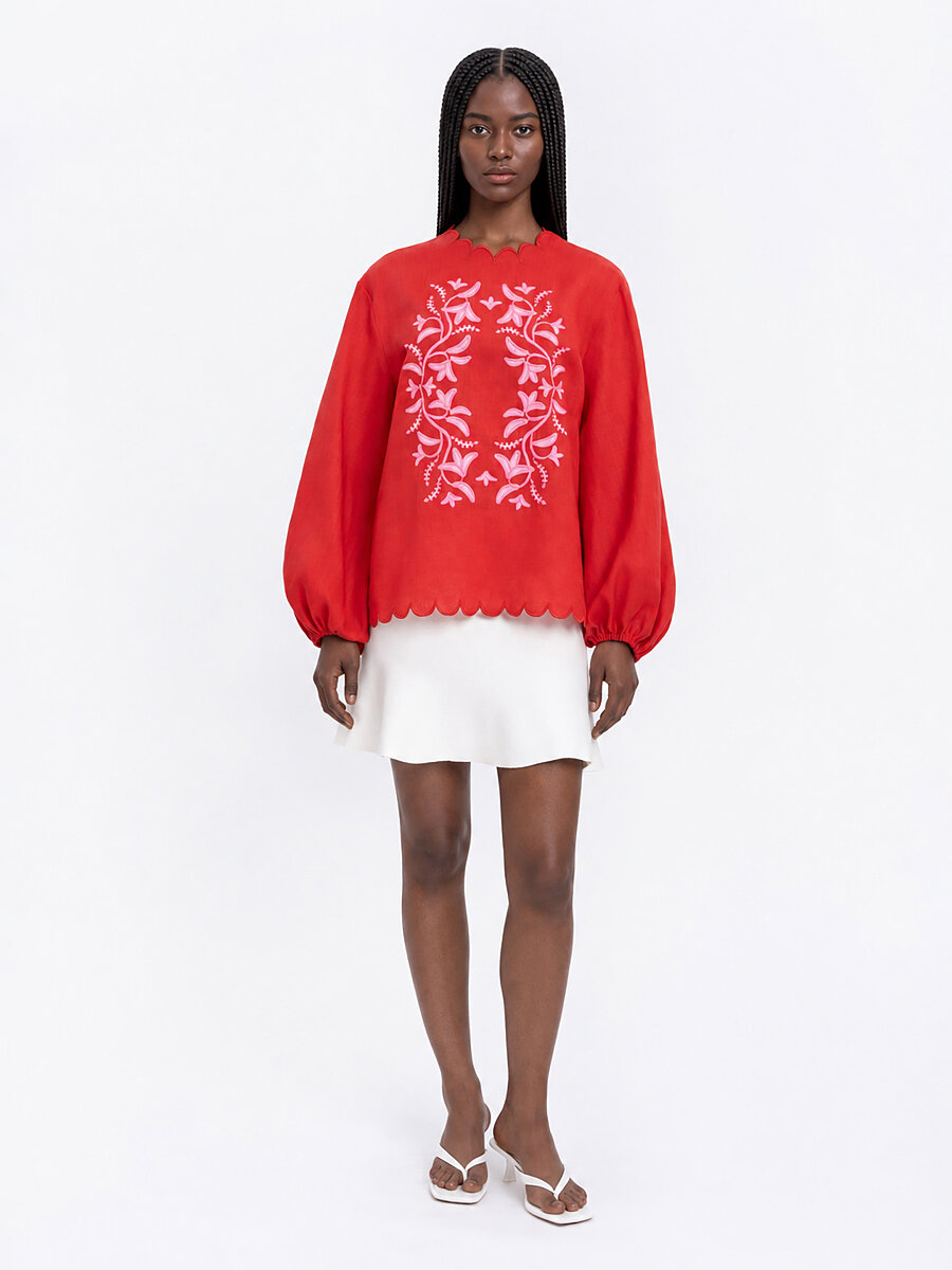 Red‑coloured embroidered shirt  “Troyanda” [0]