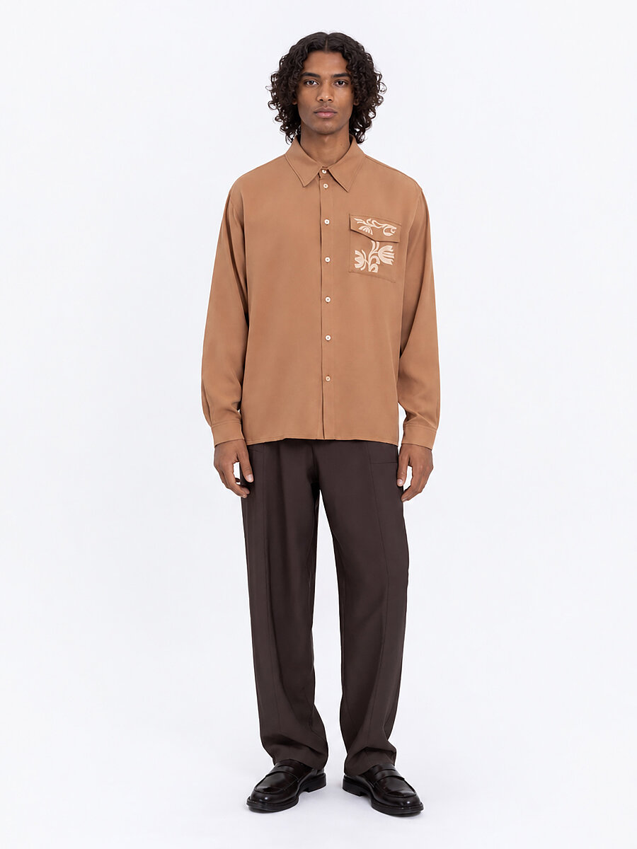 Light Embroidered Shirt "Khvylia sandy" [0]