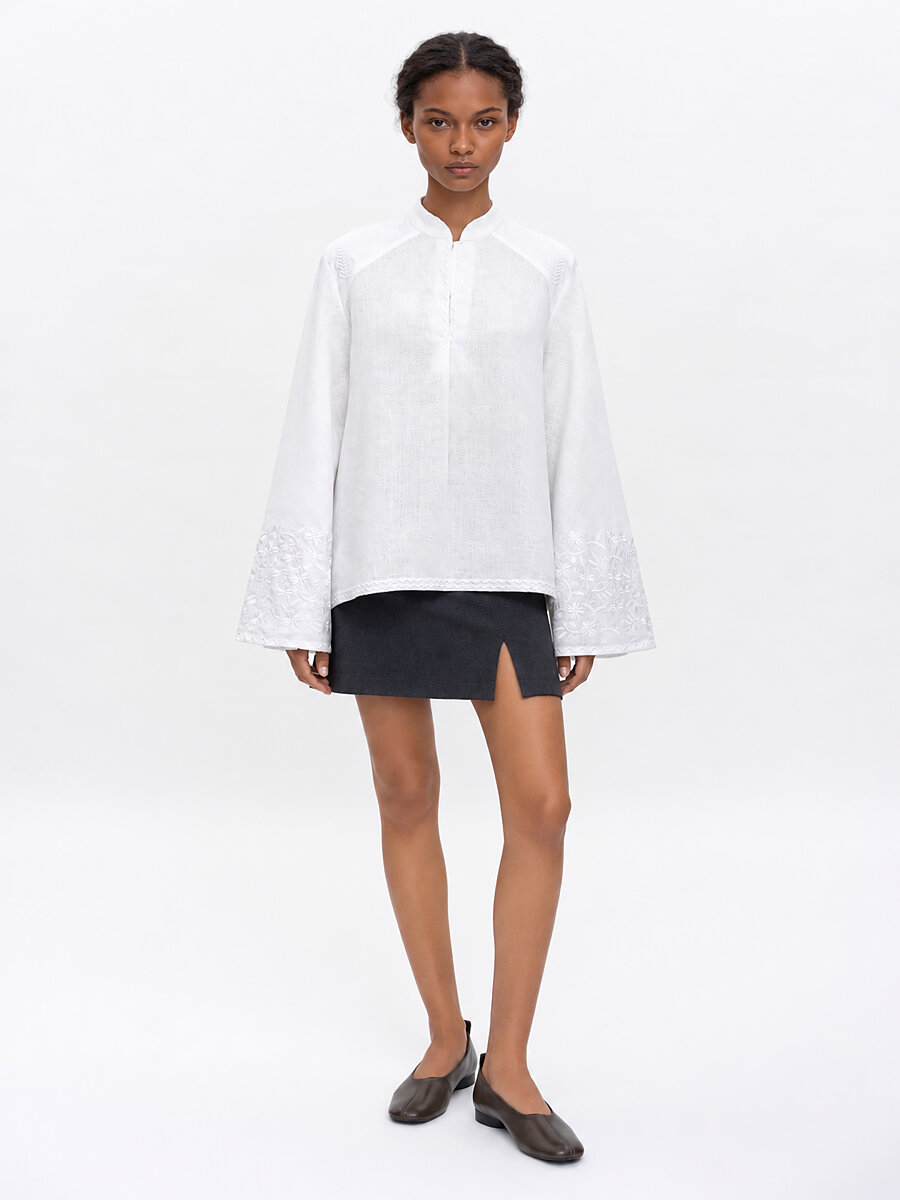 Linen blouse with wide sleeves and matching embroidery "Teren" mono [0]
