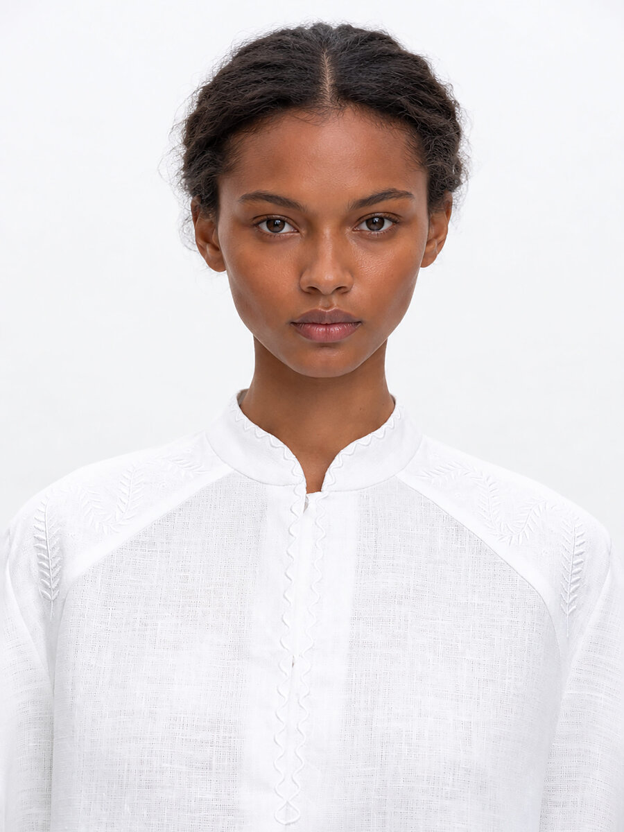 Linen blouse with wide sleeves and matching embroidery "Teren" mono [0]