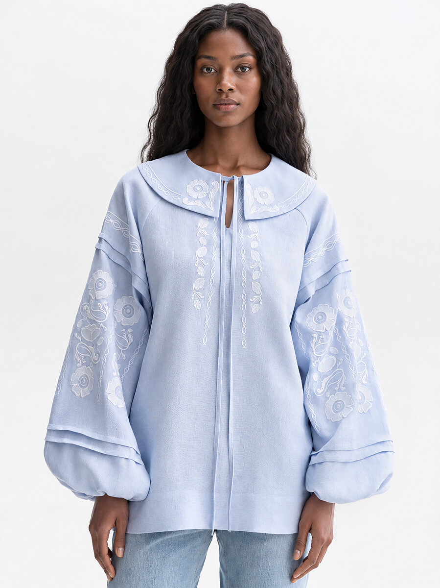 Soft blue shirt with white embroidery "Dnieper" [0]