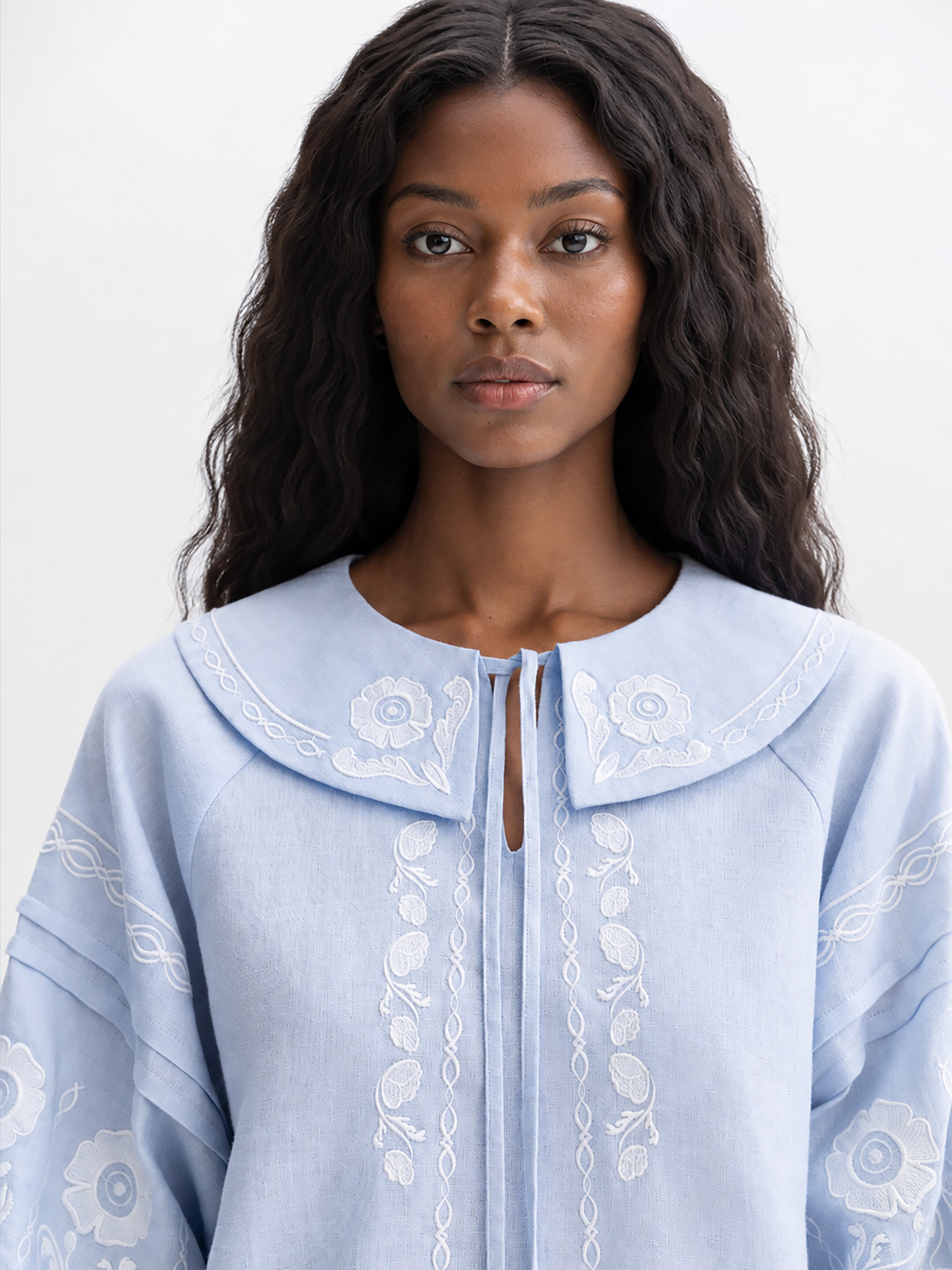 Soft blue shirt with white embroidery "Dnieper" cheap