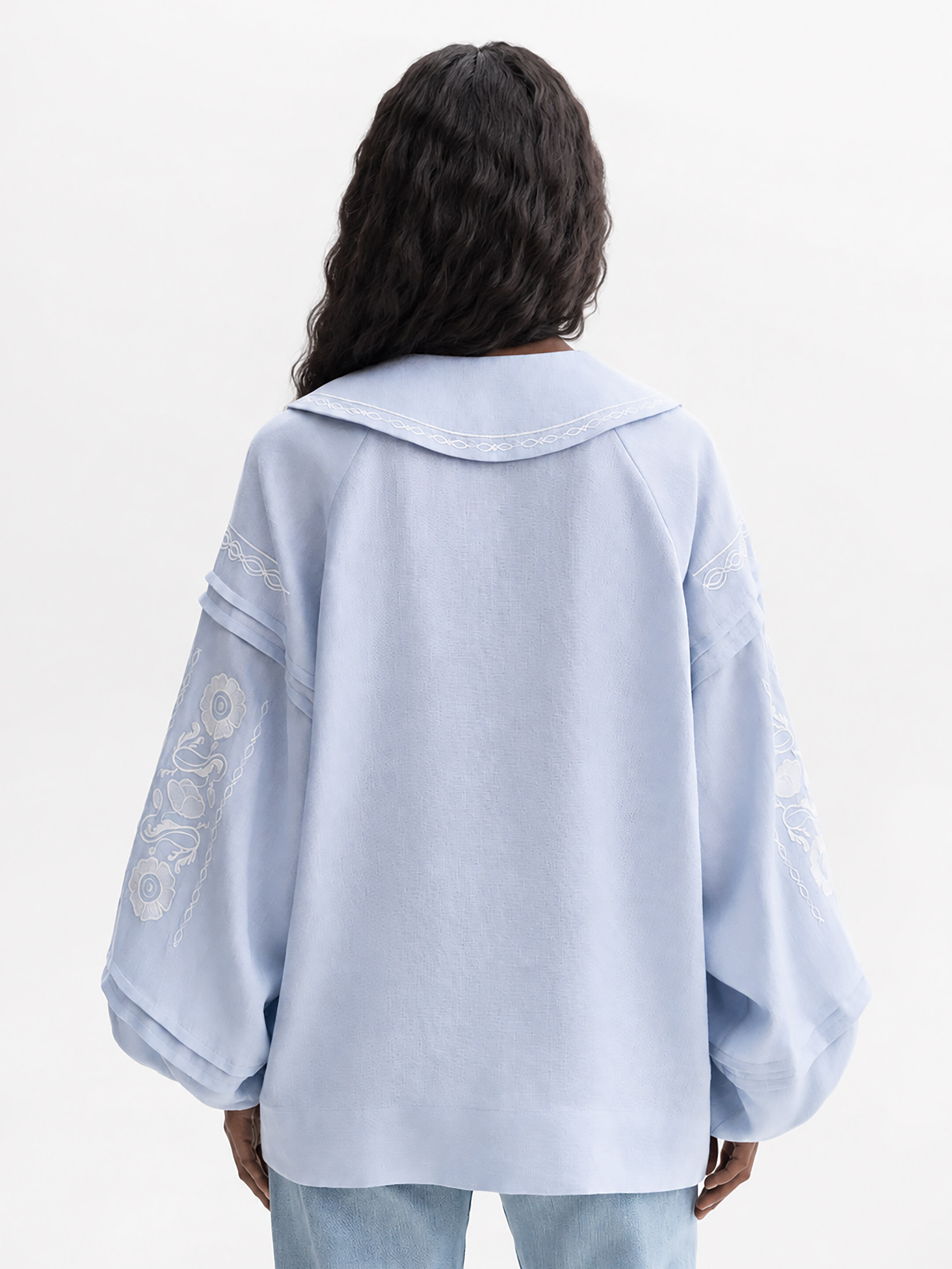 Soft blue shirt with white embroidery "Dnieper" ціна