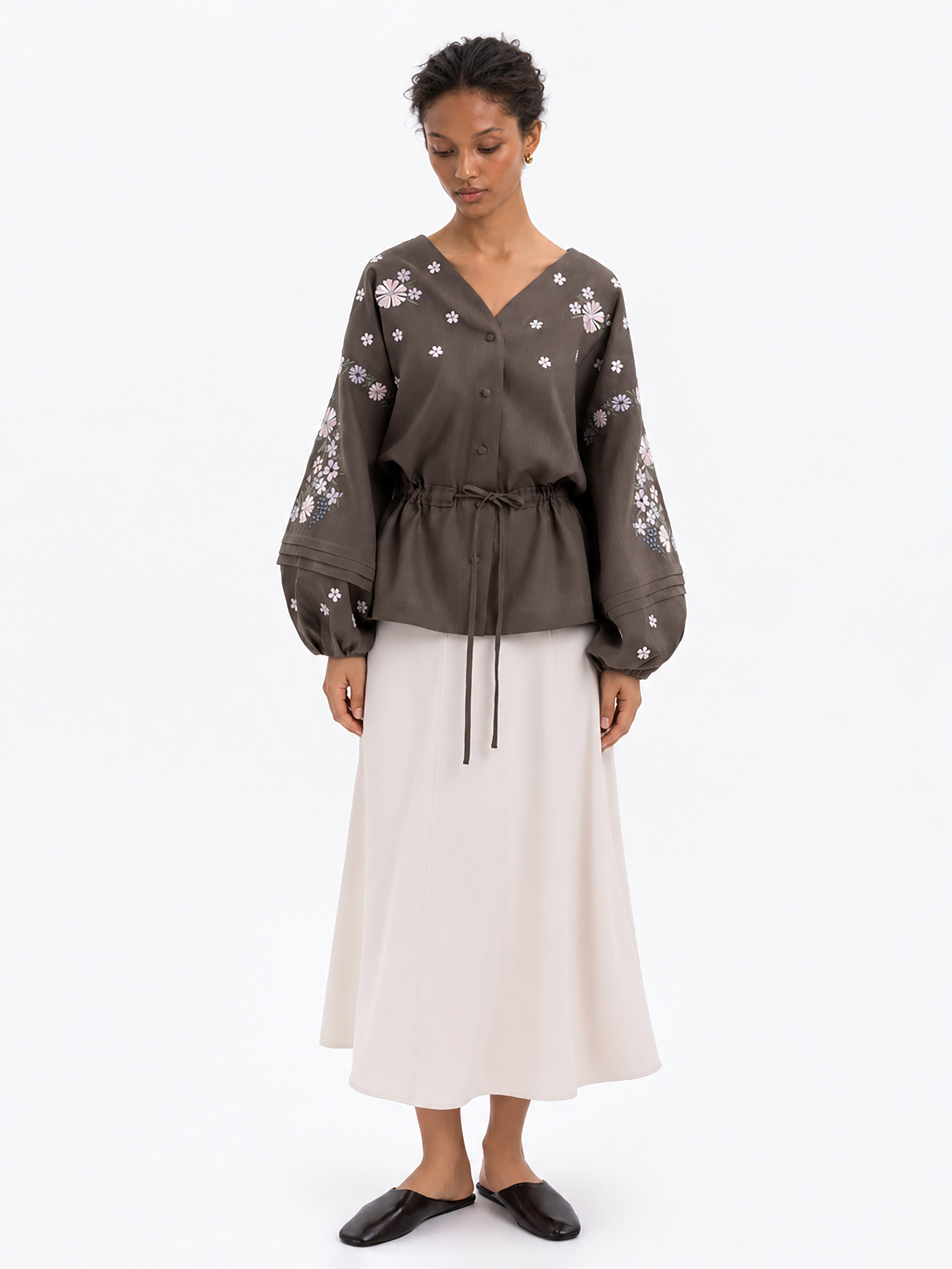 Linen Embroidered Blouse with Floral Pattern "Budzhak" dark Buy