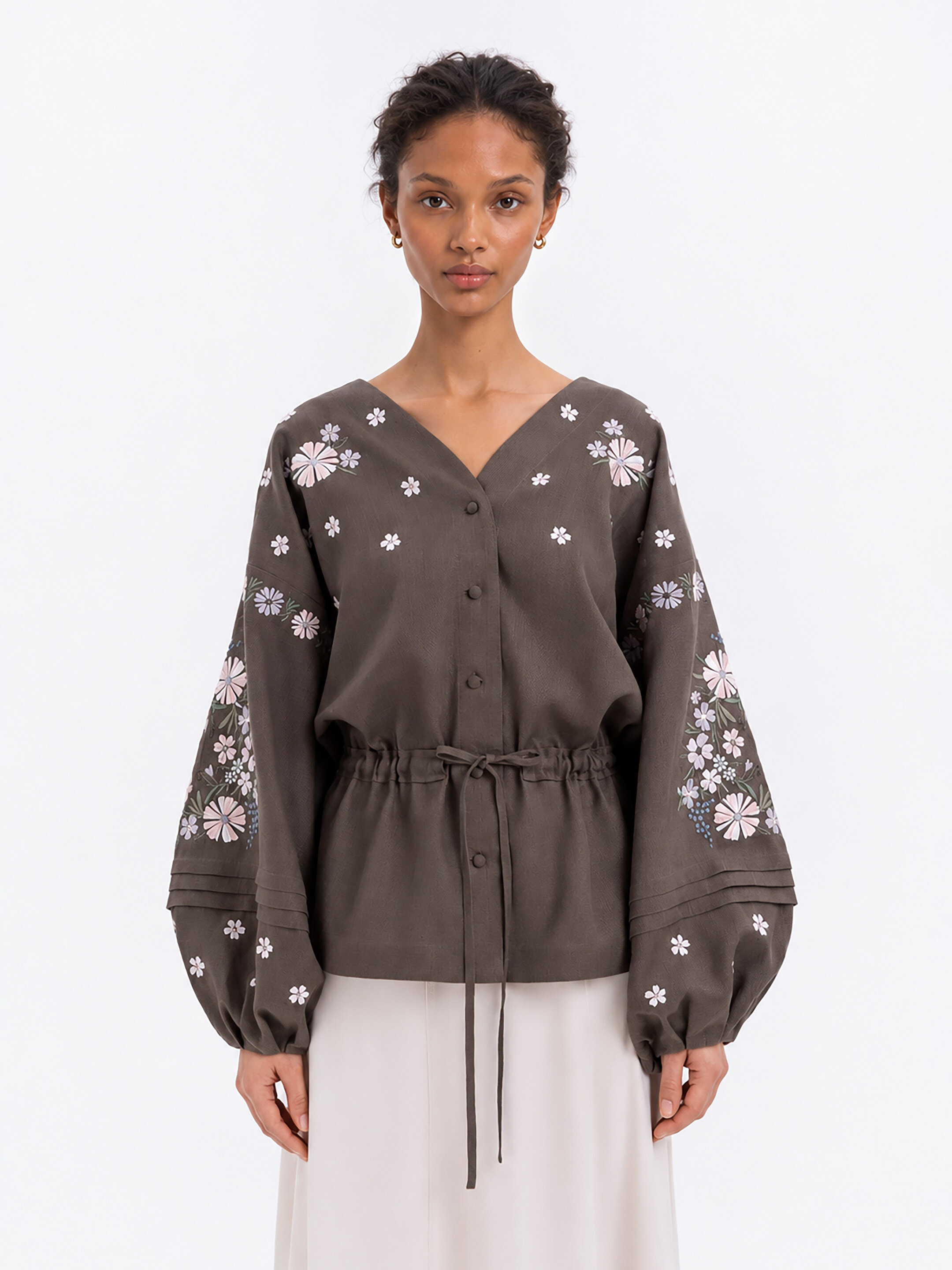 Linen Embroidered Blouse with Floral Pattern "Budzhak" dark cheap