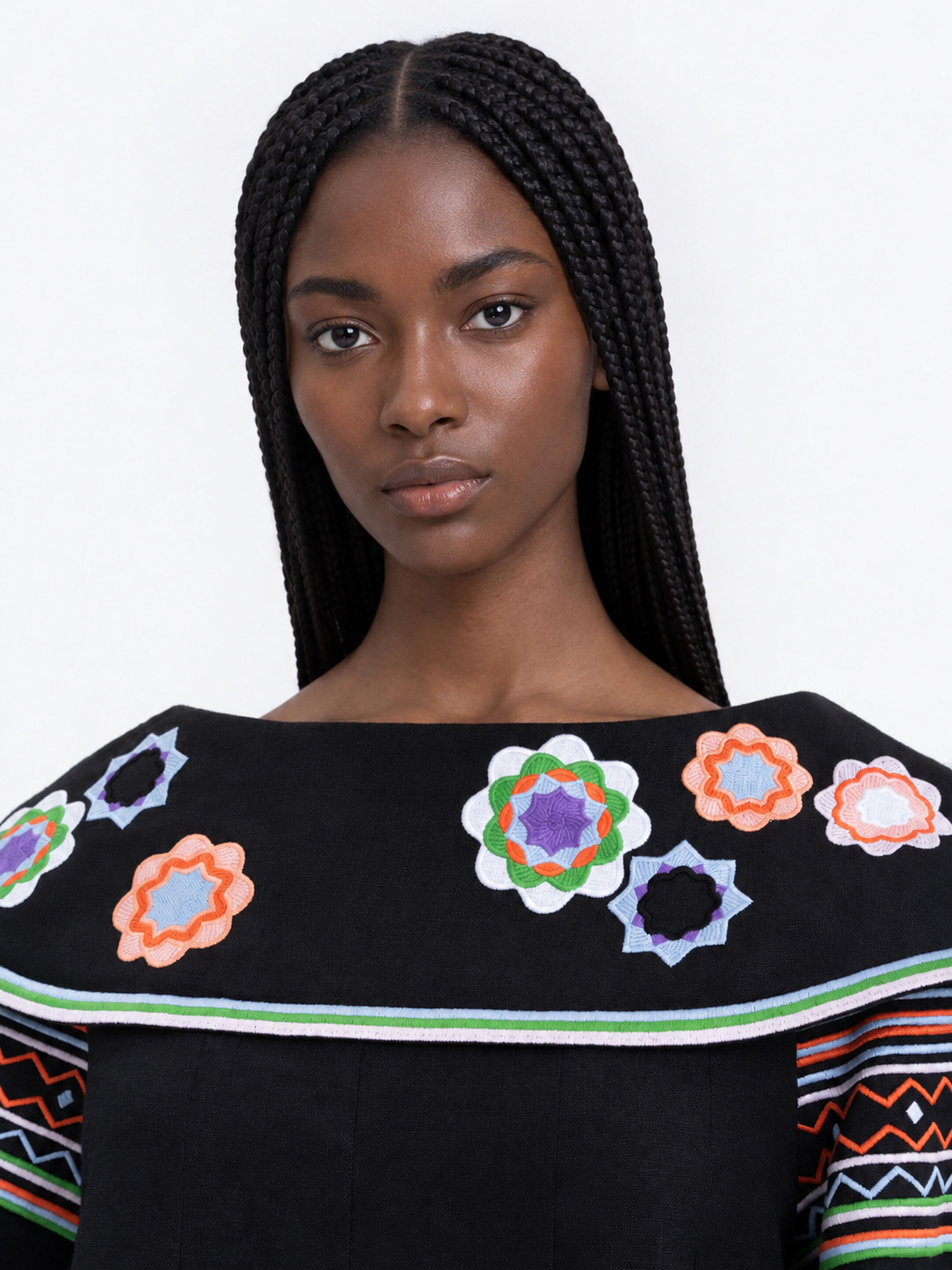 Black embroidered shirt  “Black Flower” cheap