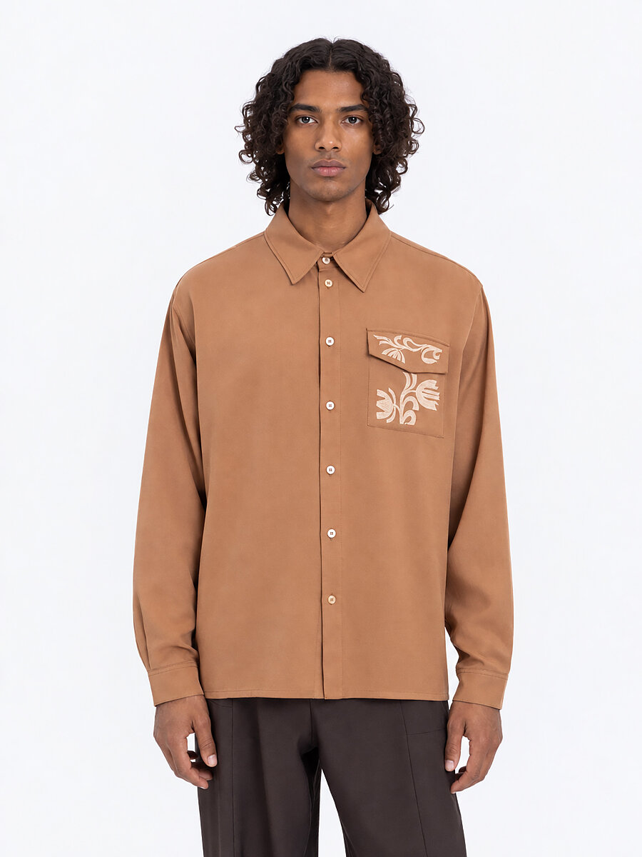 Sand‑coloured embroidered shirt  “Wave” [0]