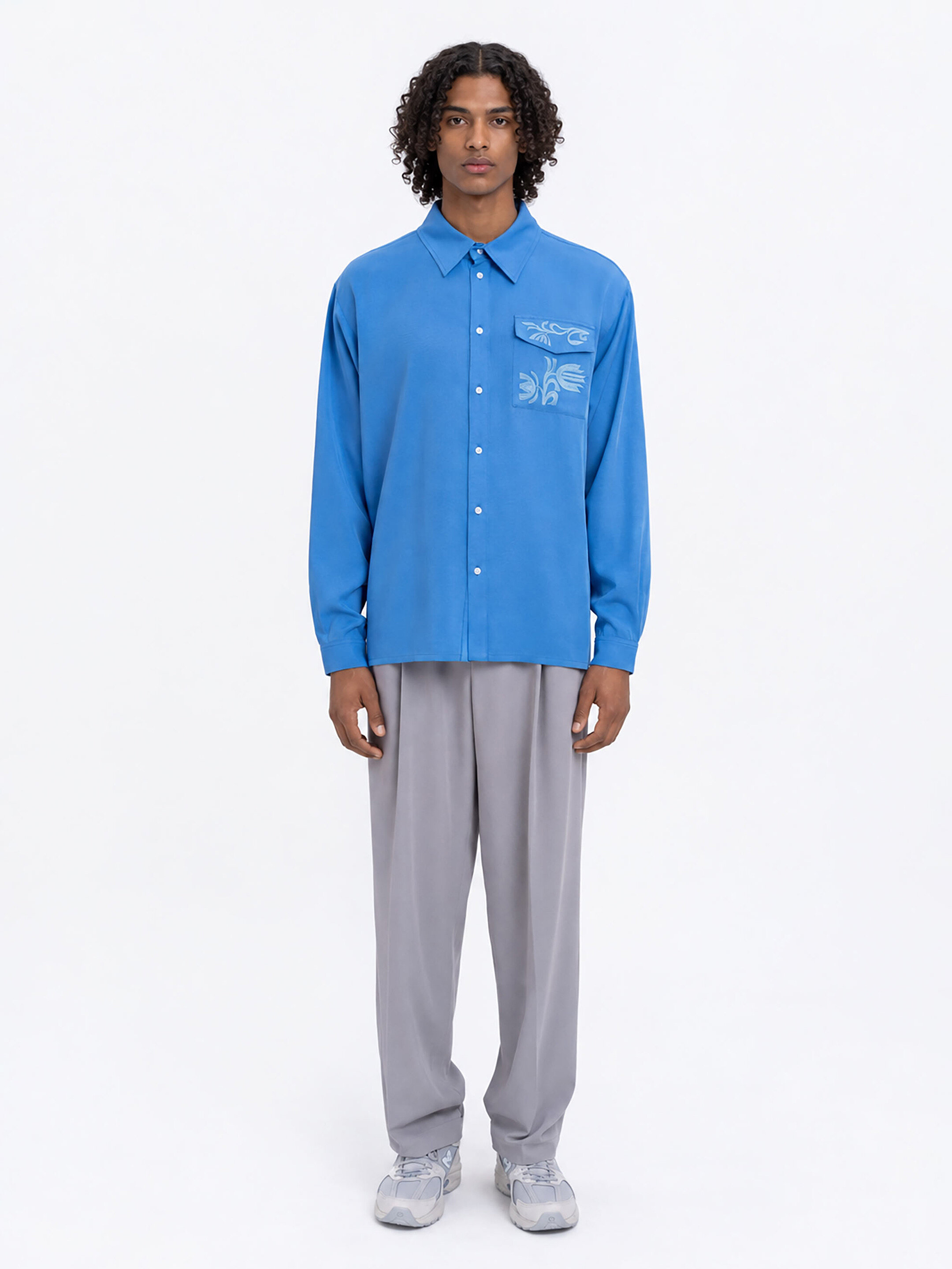 Sky‑blue embroidered shirt  “Wave” cheap