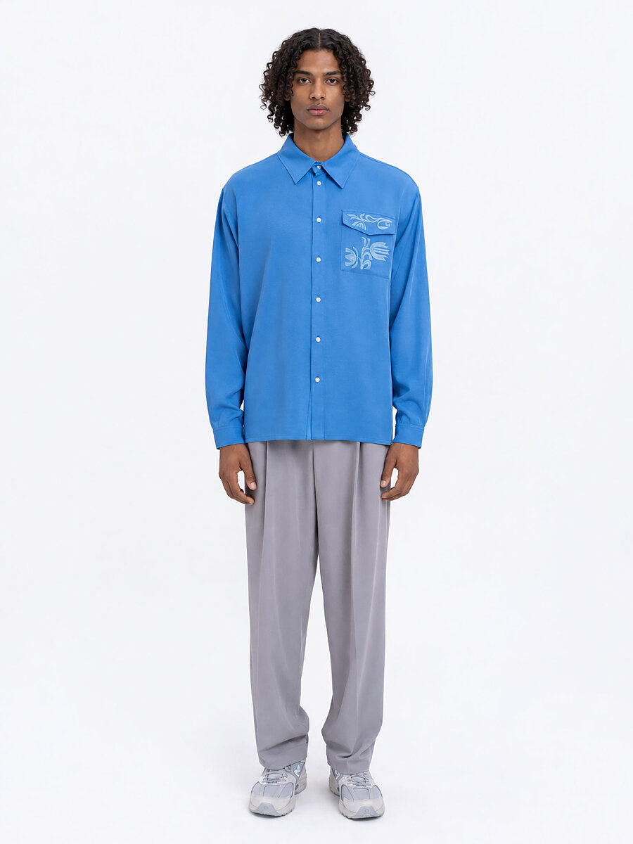 Sky‑blue embroidered shirt  “Wave” [0]