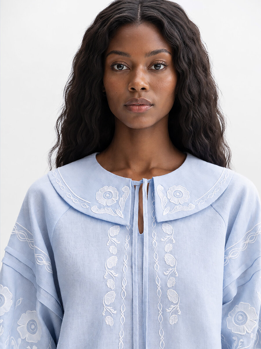 Soft blue shirt with white embroidery Dnieper [0]