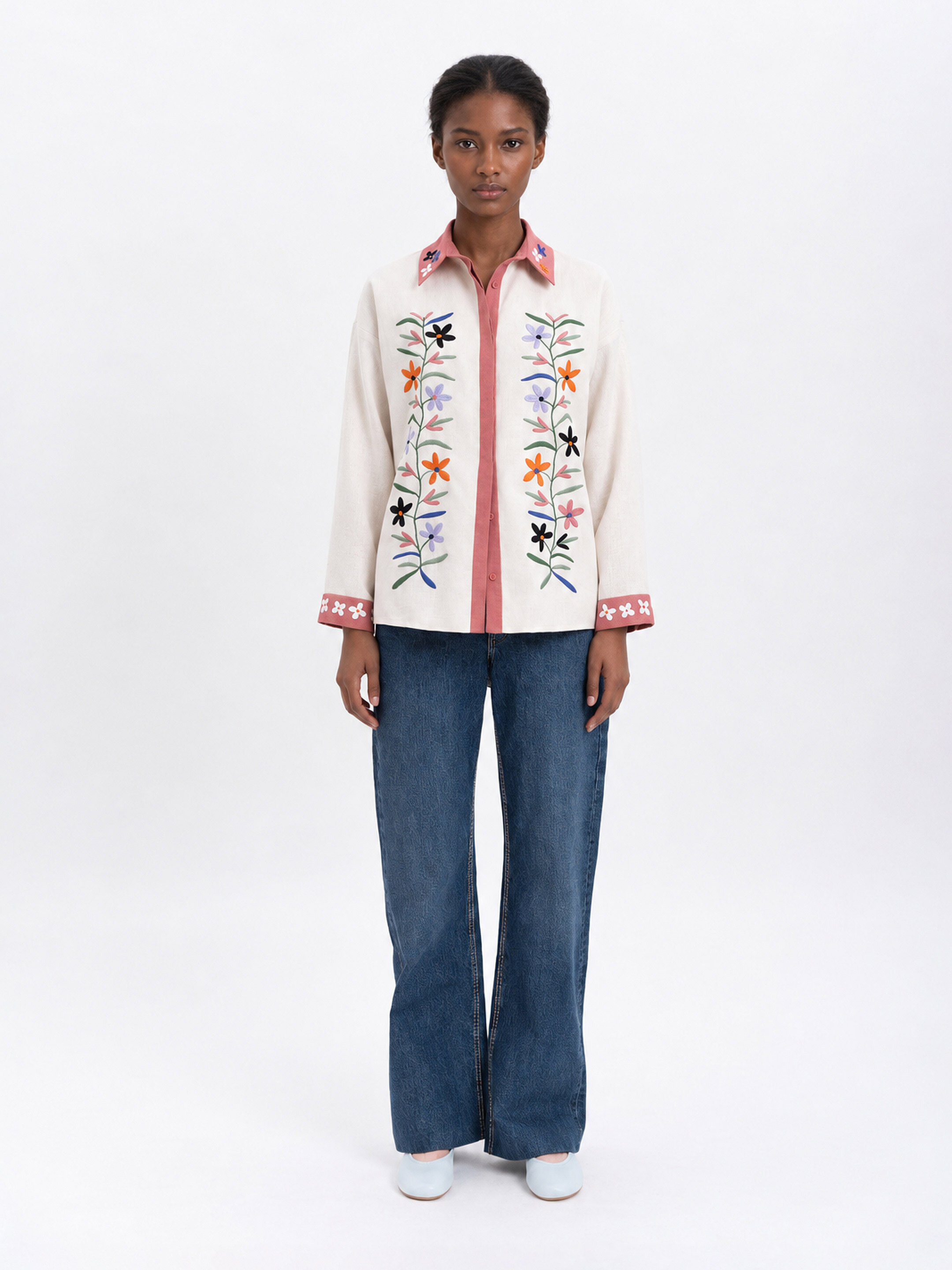 Women's shirt with an embroidered floral ornament "Rue" cheap